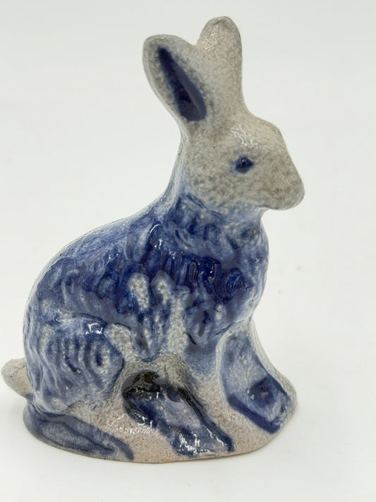 Rowe Art Pottery USA 1993 Bunny Rabbit Easter 3”H Figurine Blue Vtg Salt Glaze