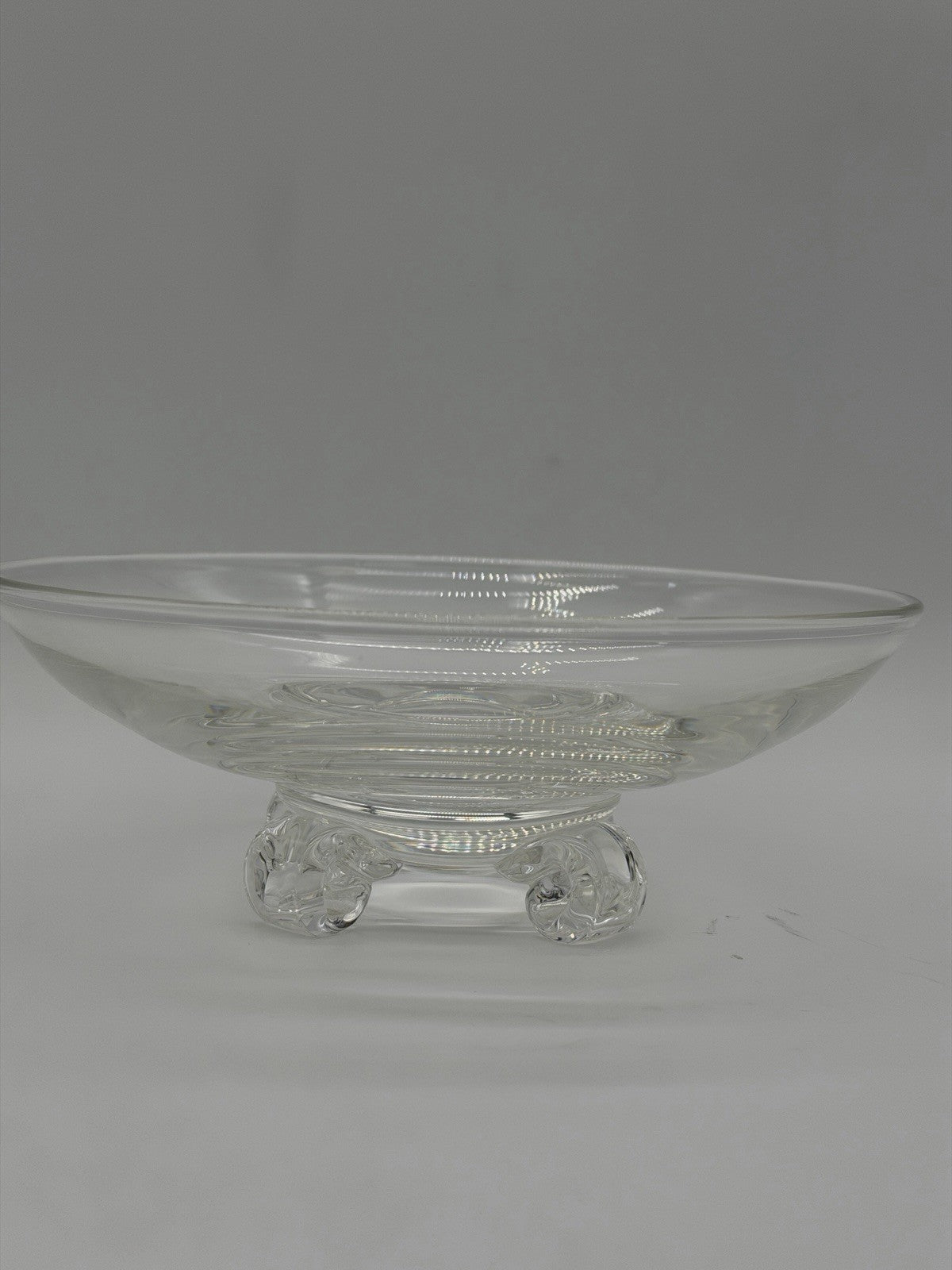 Vintage Steuben John Dreves Designed 7.5” Scroll Footed Glass Bowl Signed