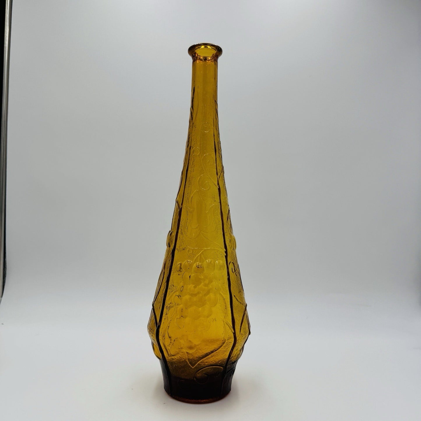 MCM EMPOLI DECANTER AMBER ART GLASS ITALY 1960's Genie Bottle Fruit Embossed
