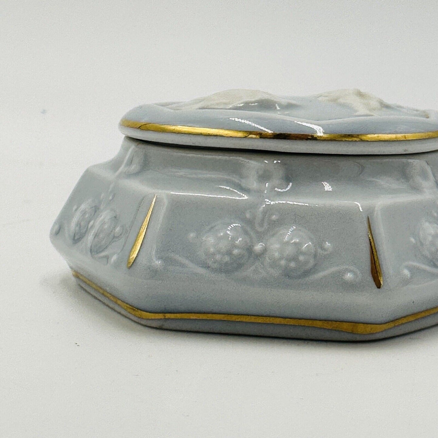 Zina Ulste Trinket Box Porcelain Toiletry Set 1950’s Author Glossy Blue Vintage