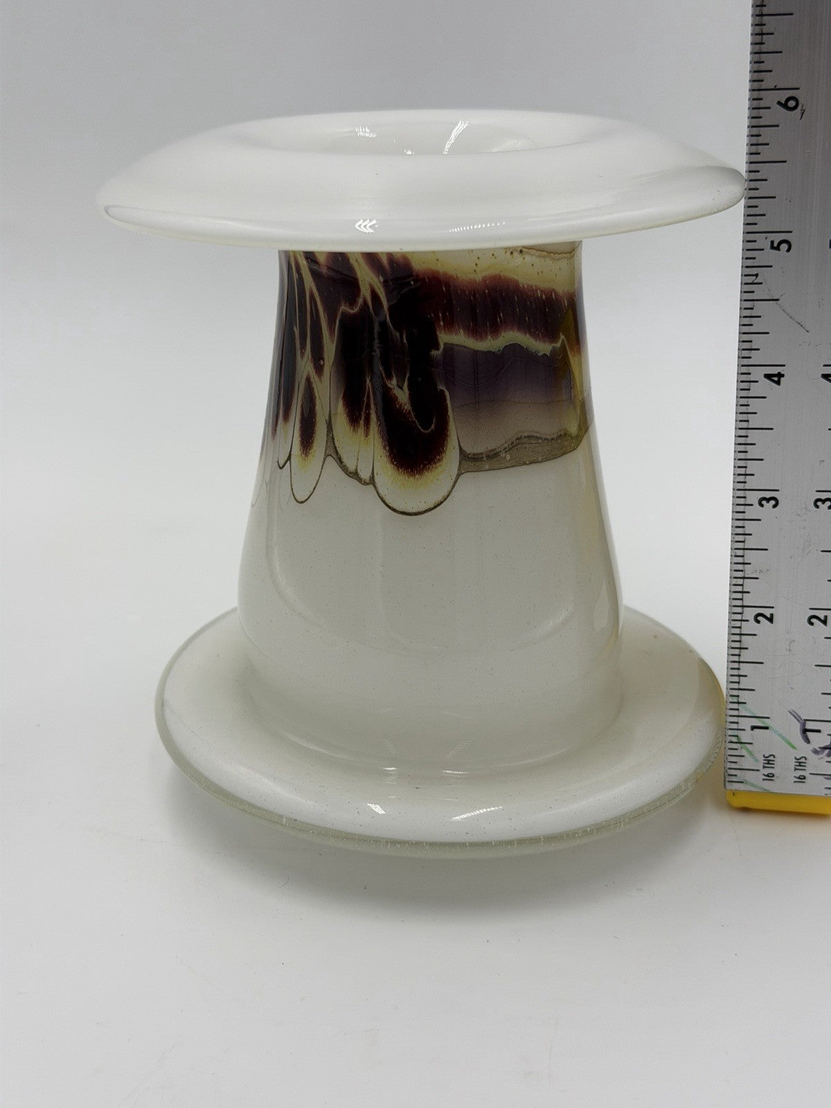 Michael Meilahn Studio art glass vase 1977 signed white drip design Vintage