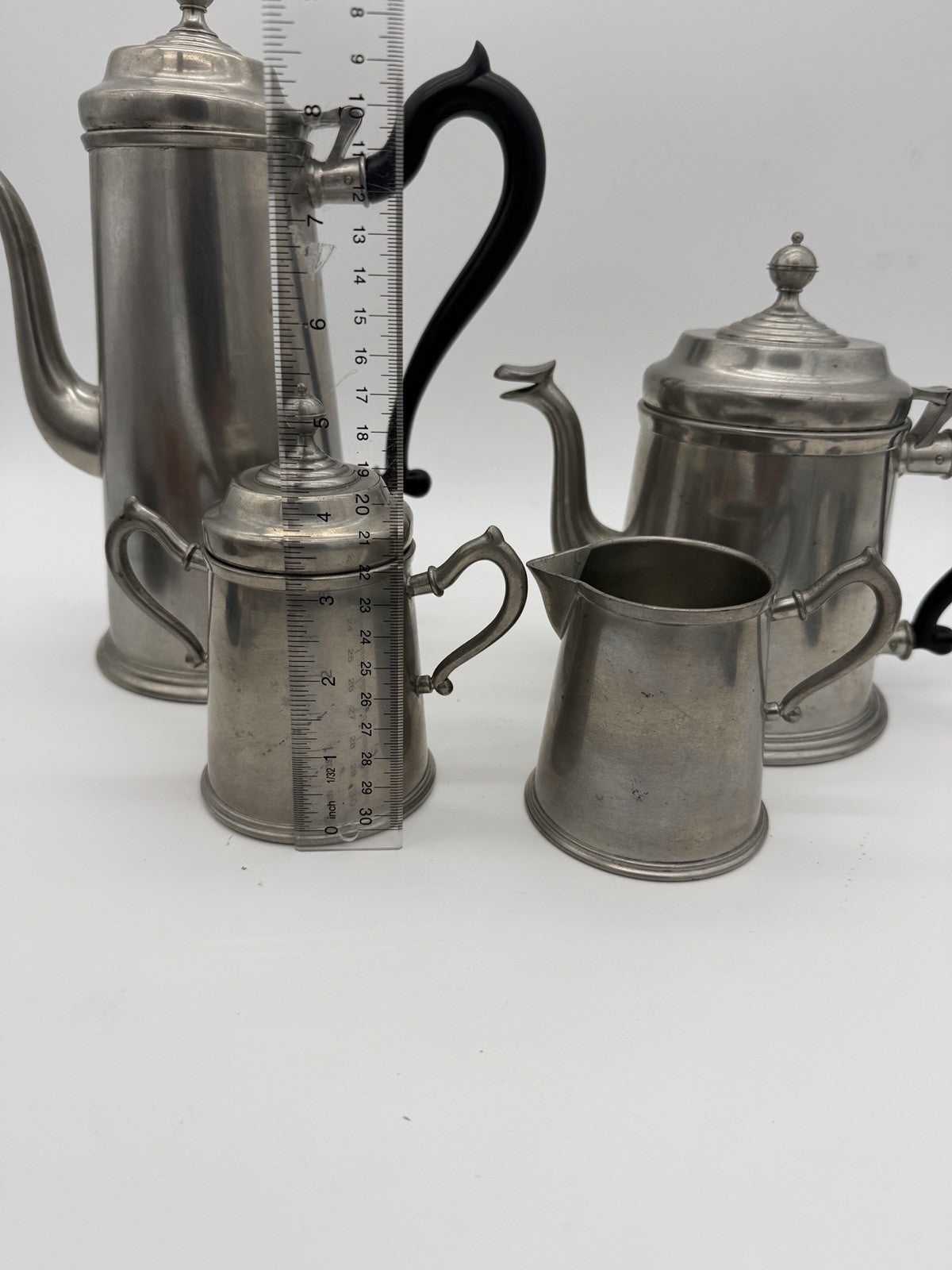ROYAL HOLLAND Pewter Colonial Black Handle Coffee & Tea Set 4 PCs Daalderop Vtg