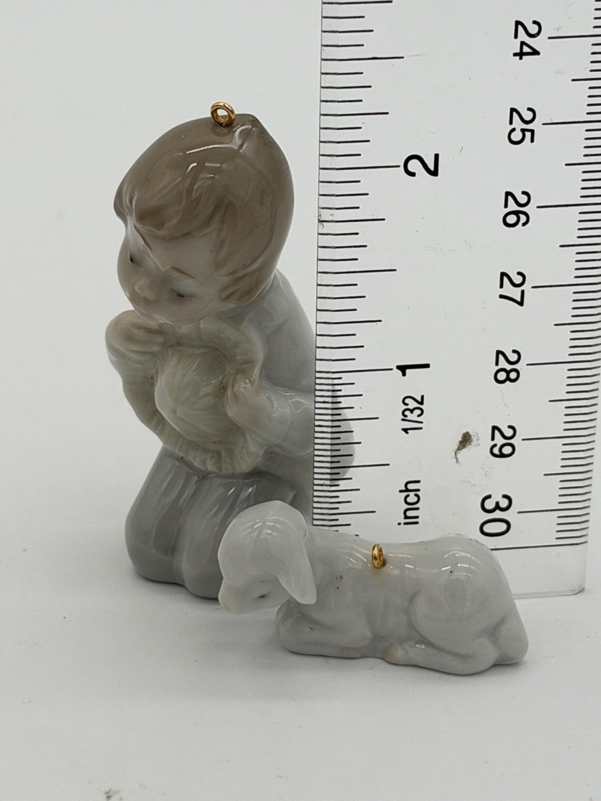 Lladro Spain Porcelain Miniature Shepherd & Sheep Christmas Ornament