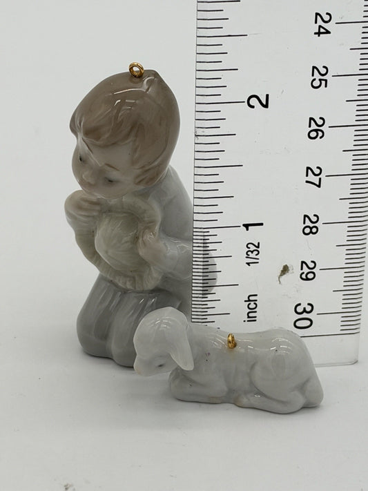 Lladro Spain Porcelain Miniature Shepherd & Sheep Christmas Ornament