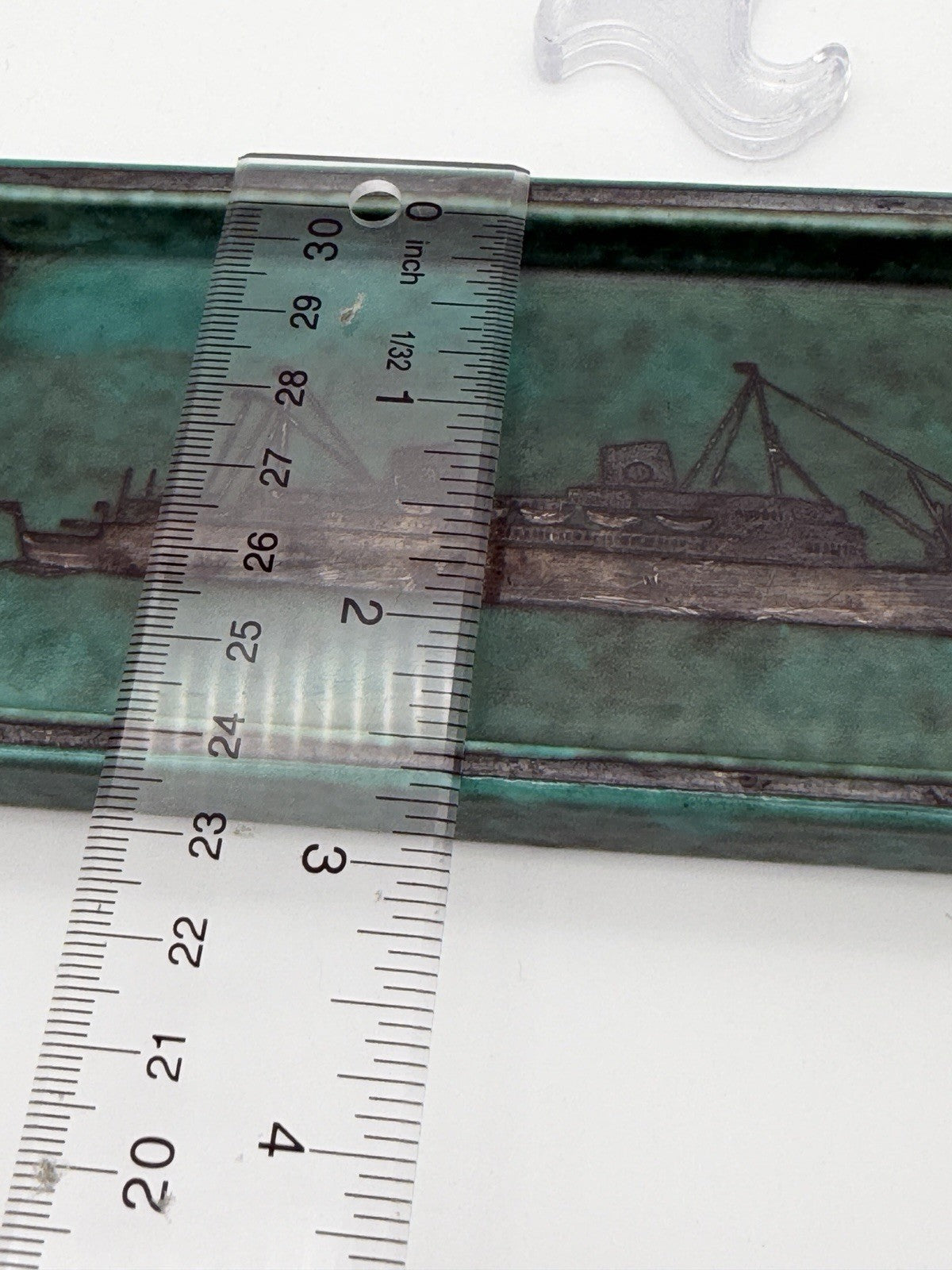Gustavsberg Sweden Teal Argenta Trinket Dish boat 1940s Wilhelm Kåge