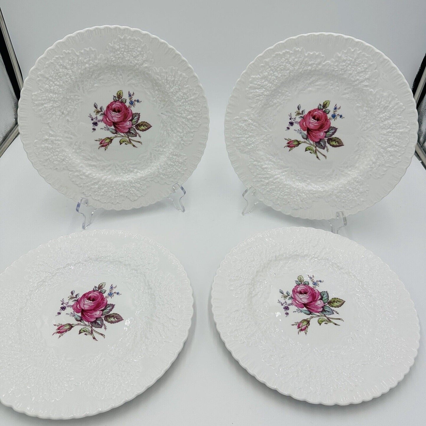 Spode Plates Brial Savoy Rose  Dinner 10in Y2862 4 Piece Set Vintage Serveware