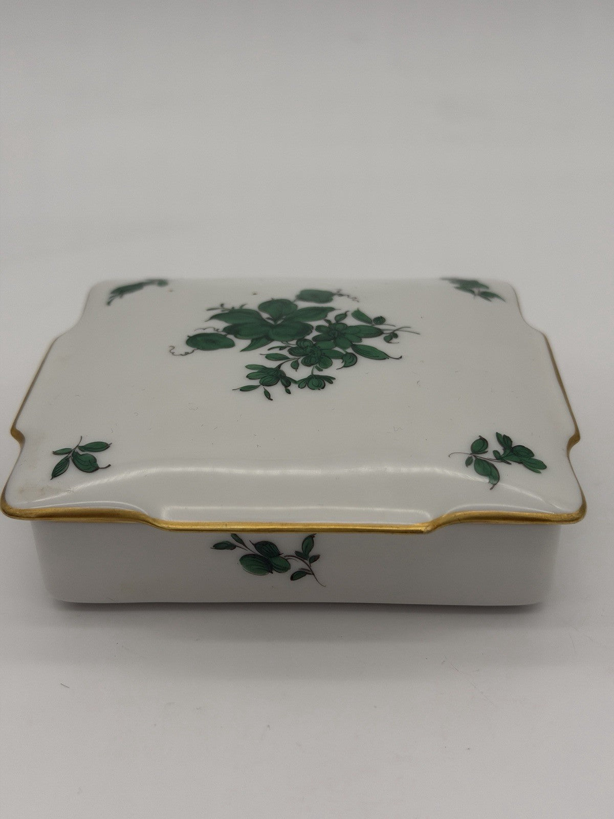 Augarten Wien MARIA THERESIA Green Floral Vienna Austria Square trinket box