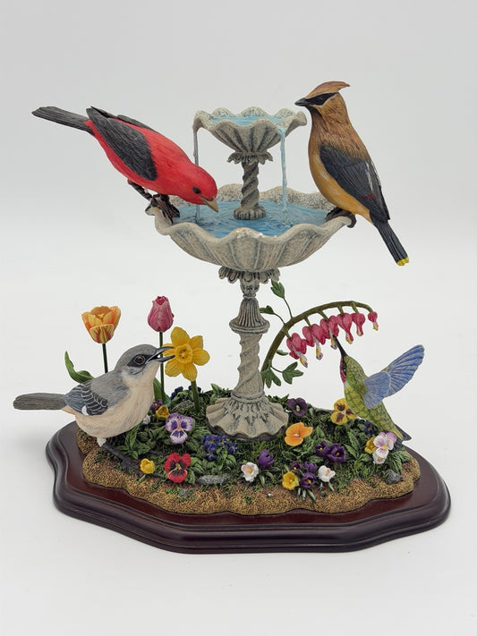 Danbury Mint Spring Gathering Bob Guge Bird Bath Painted Floral Season Figurine