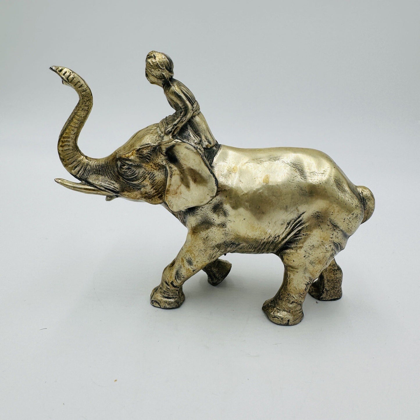 Vintage Solid Metal Elephant India Figurine Heavy Sculpture 5”H X 7” L