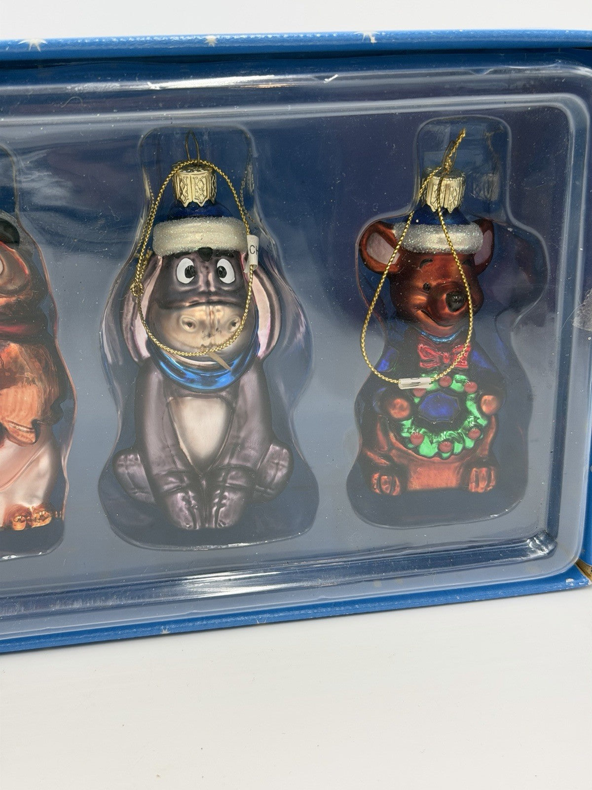 Disney Store Pooh Family Hand Blown Art Glass Ornaments Set 7 Christmas W/box