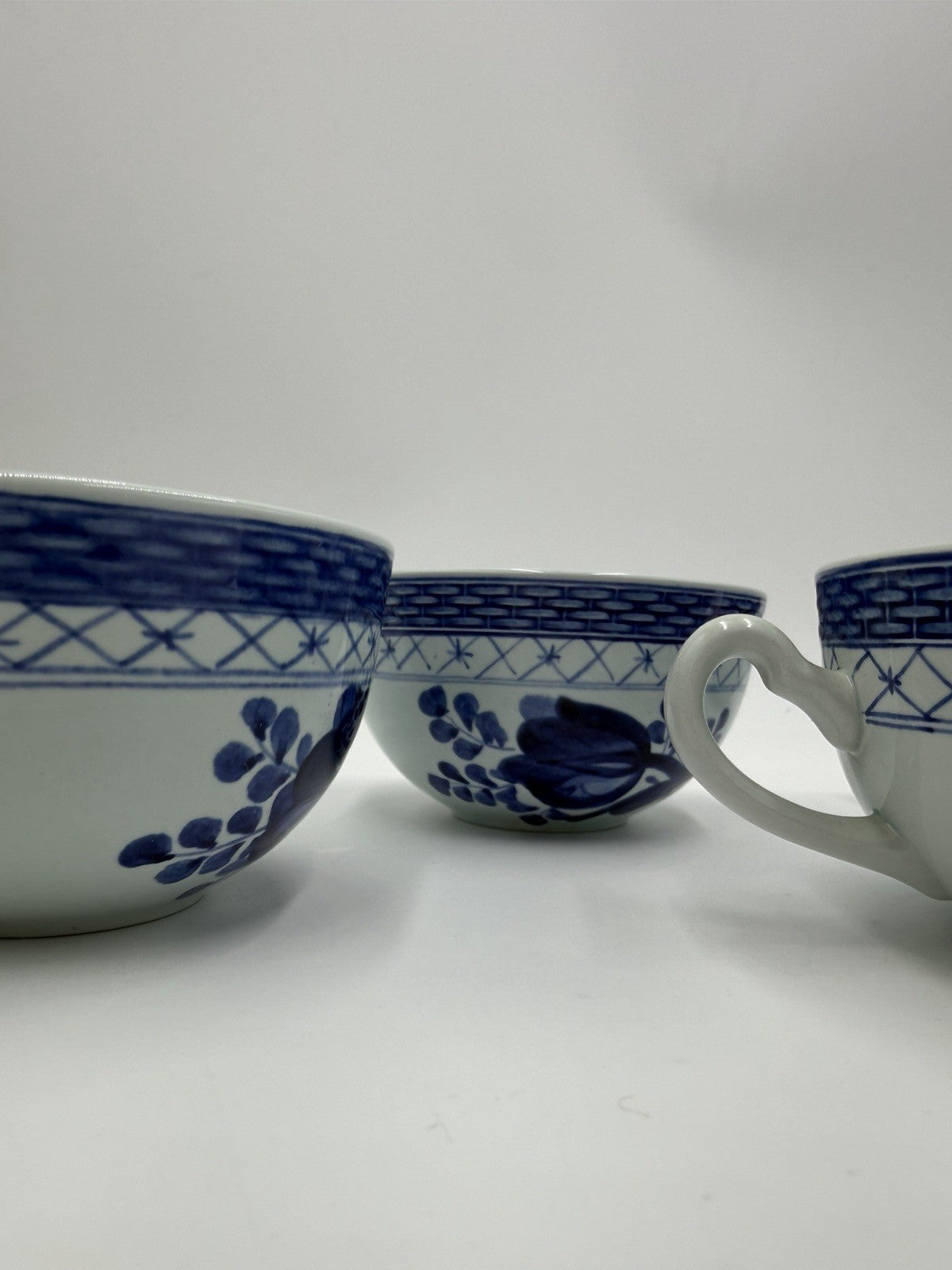 Royal Copenhagen Tranquebar Lattice Band Blue Tea Cup Set #957 Denmark Porcelain