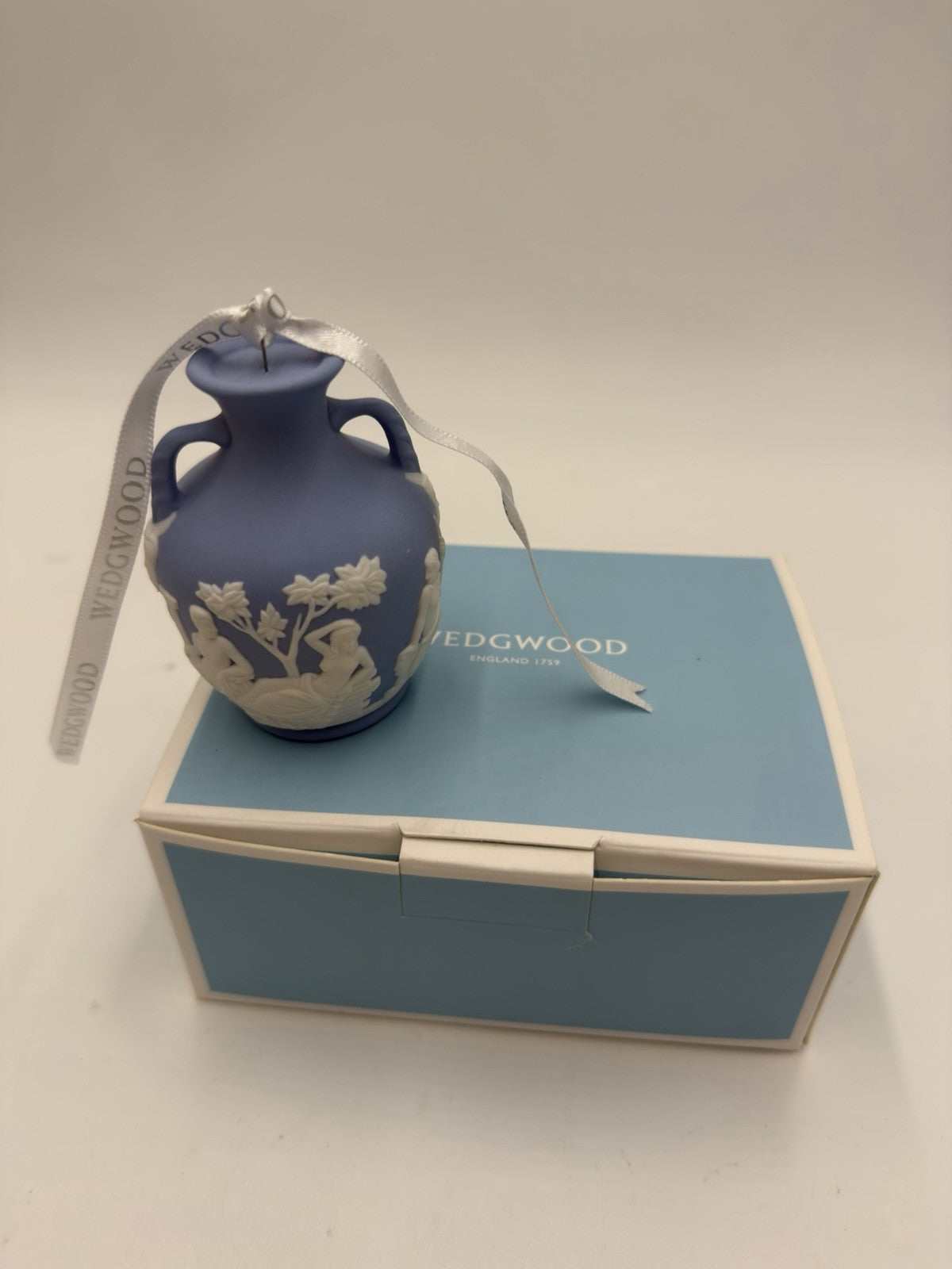 Wedgwood Jasperware Blue Miniature Vase Christmas Ornament Boxed