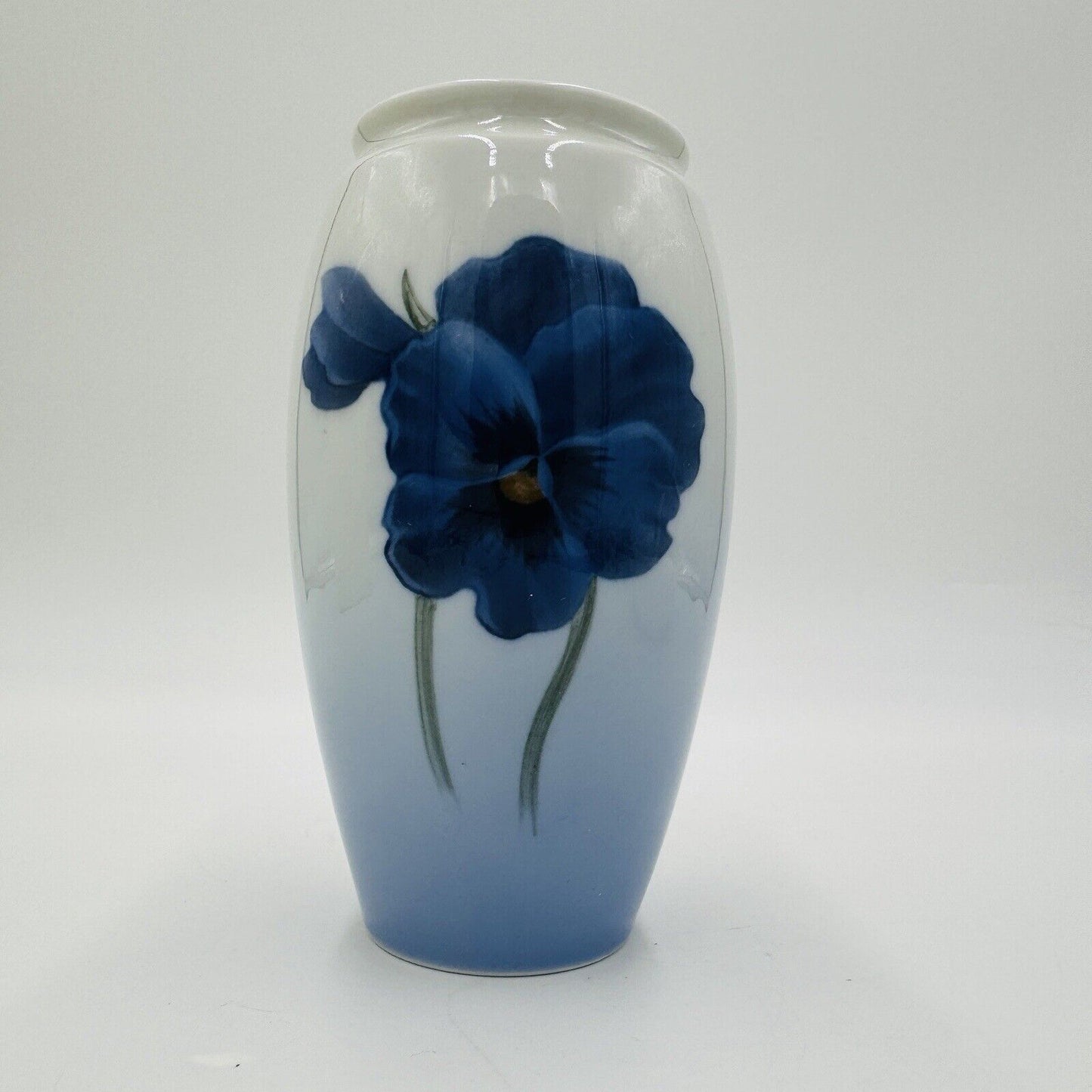 Bing & Grondahl Denmark 5” Porcelain Vase Blue Ombre Pansy Floral Vintage