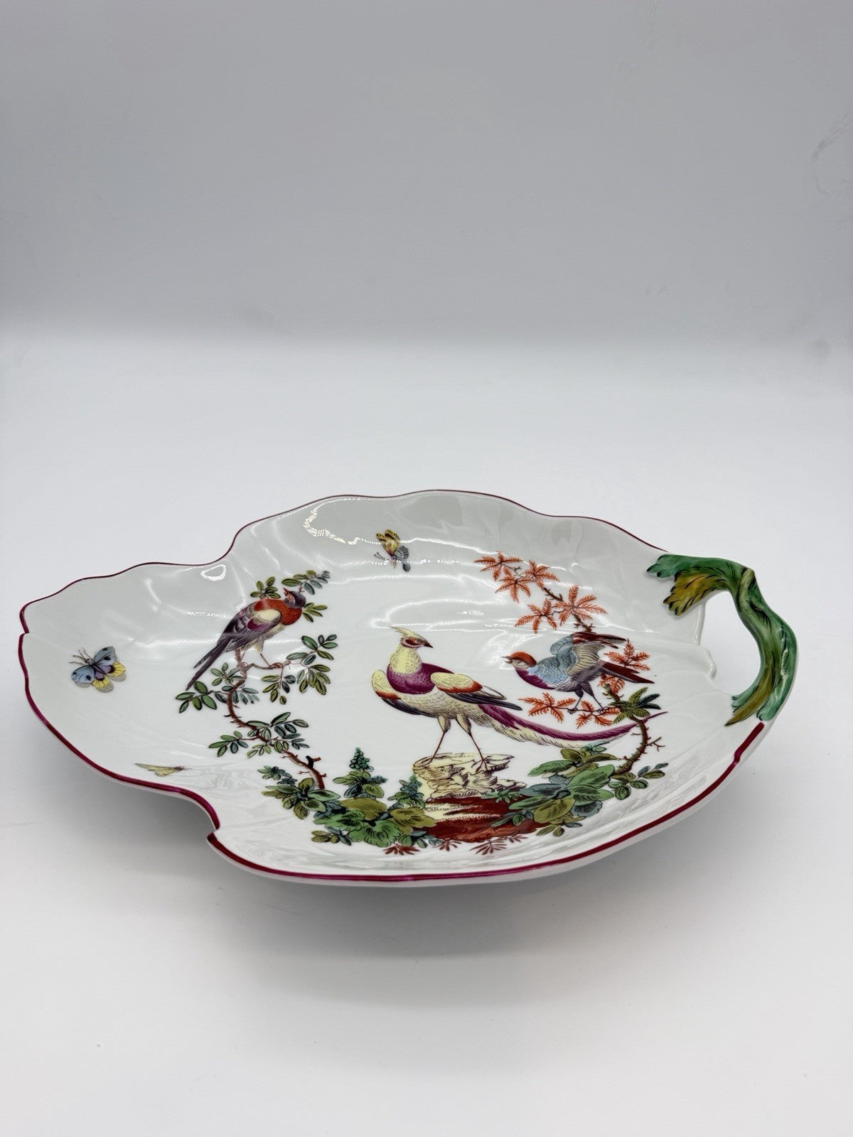 Mottahedeh Williamsburg Porcelain Chelsea Birds  Leaf Bowl Portugal Large Vtg