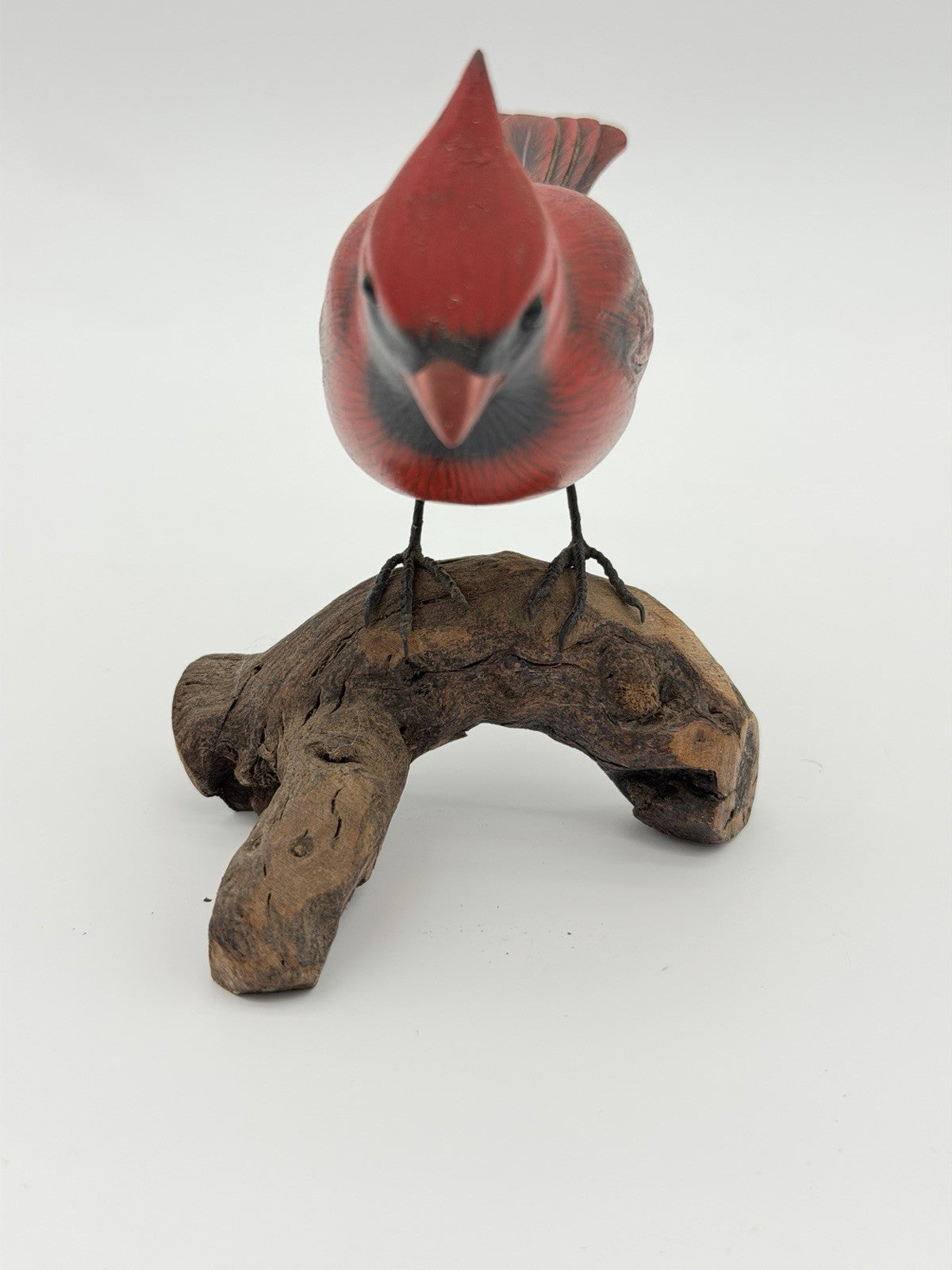 Folk Art Wood Hand Carved & Painted Northern Cardinal Bird Figurine Signed