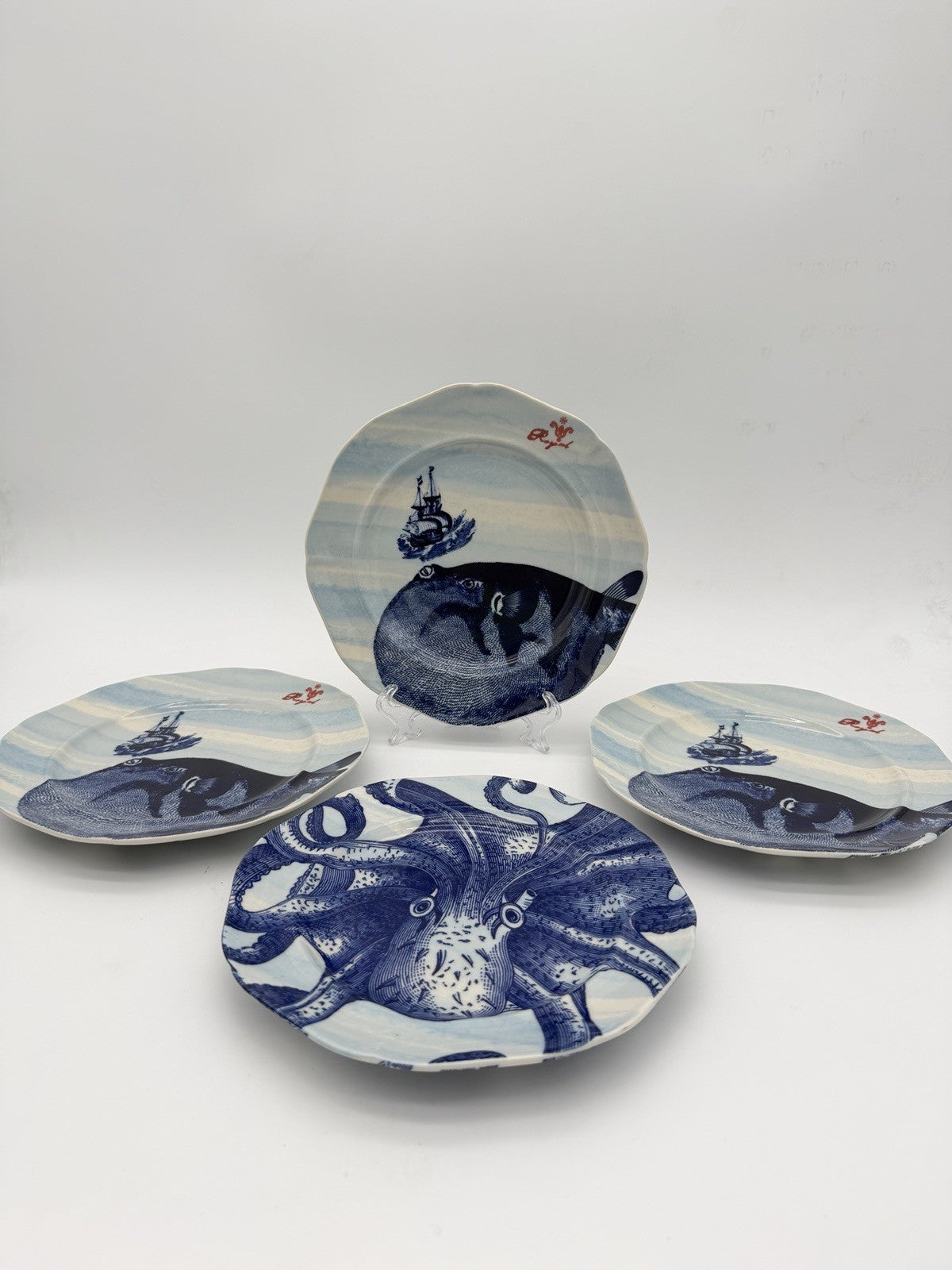 Anthropologie From the Deep SET 4 Salad Dessert Plate 7.5” Ocean Fish Nautical