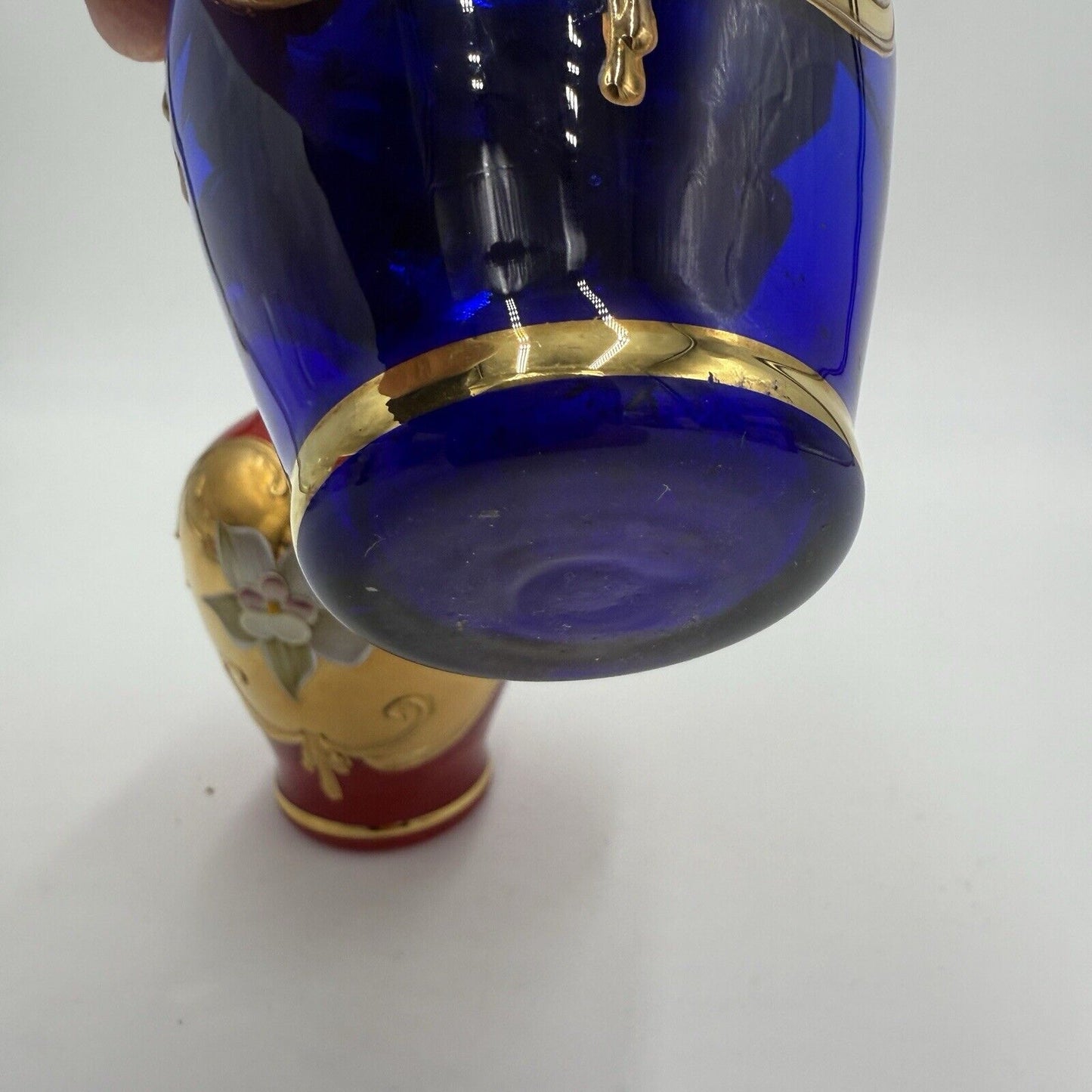 Vintage Murano Art Glass Vecchia Italy Ruby & Cobalt Gold Mini Vases 4.5” Set 2