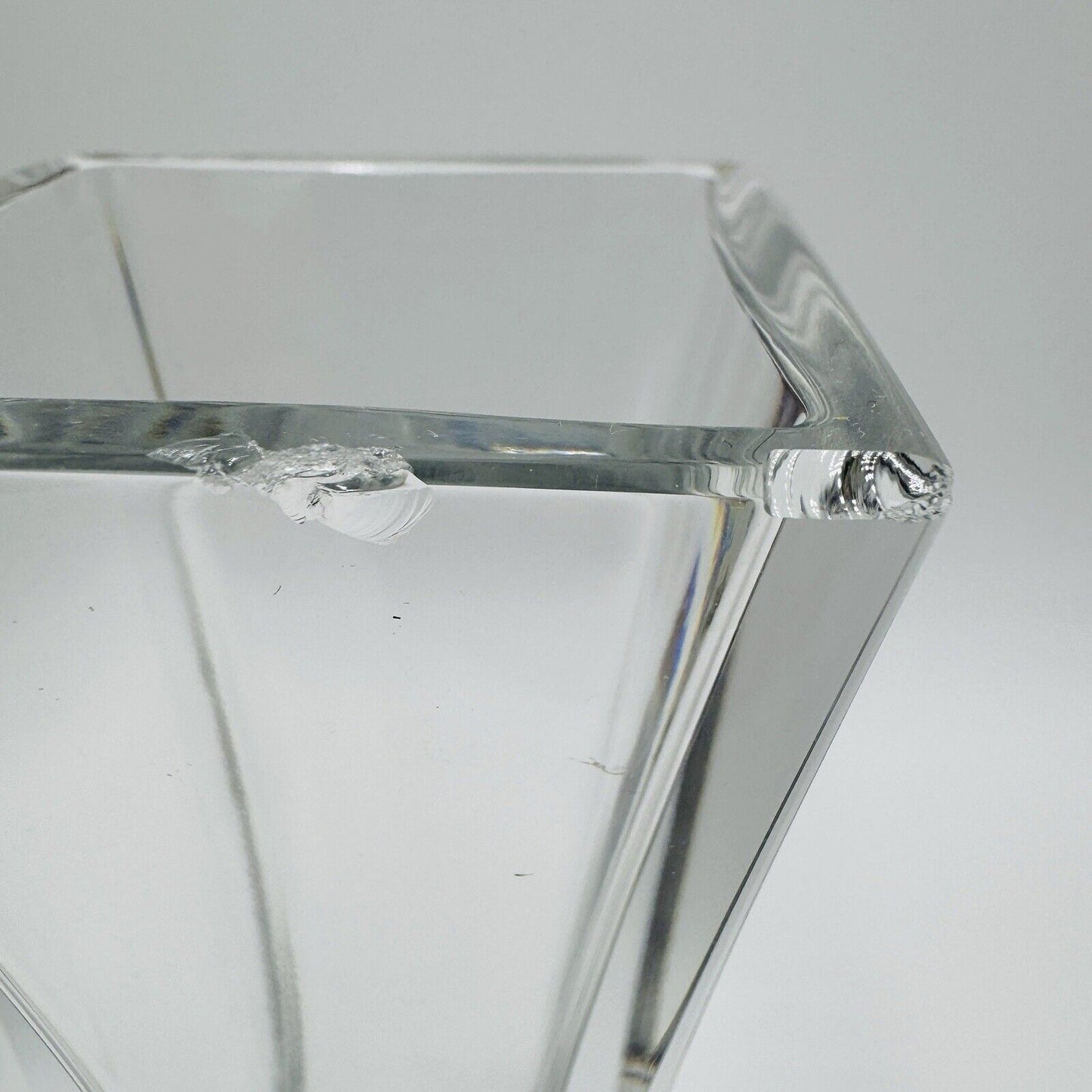 Baccarat Crystal France Lotus Vase For Tiffany & Co 10” Vintage Geometric Square