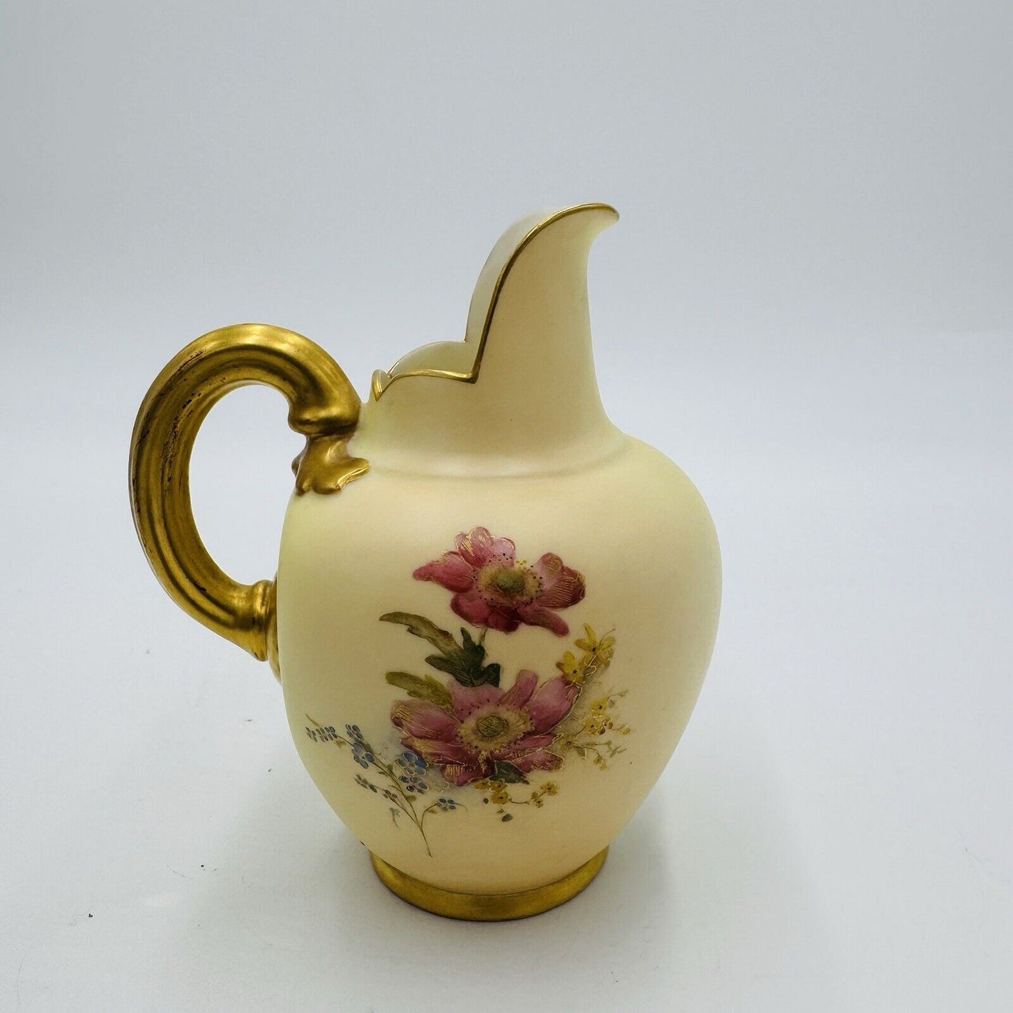 Antique ROYAL WORCESTER BLUSH IVORY EWER Jug 1094 6" Mini Vase Floral Painted