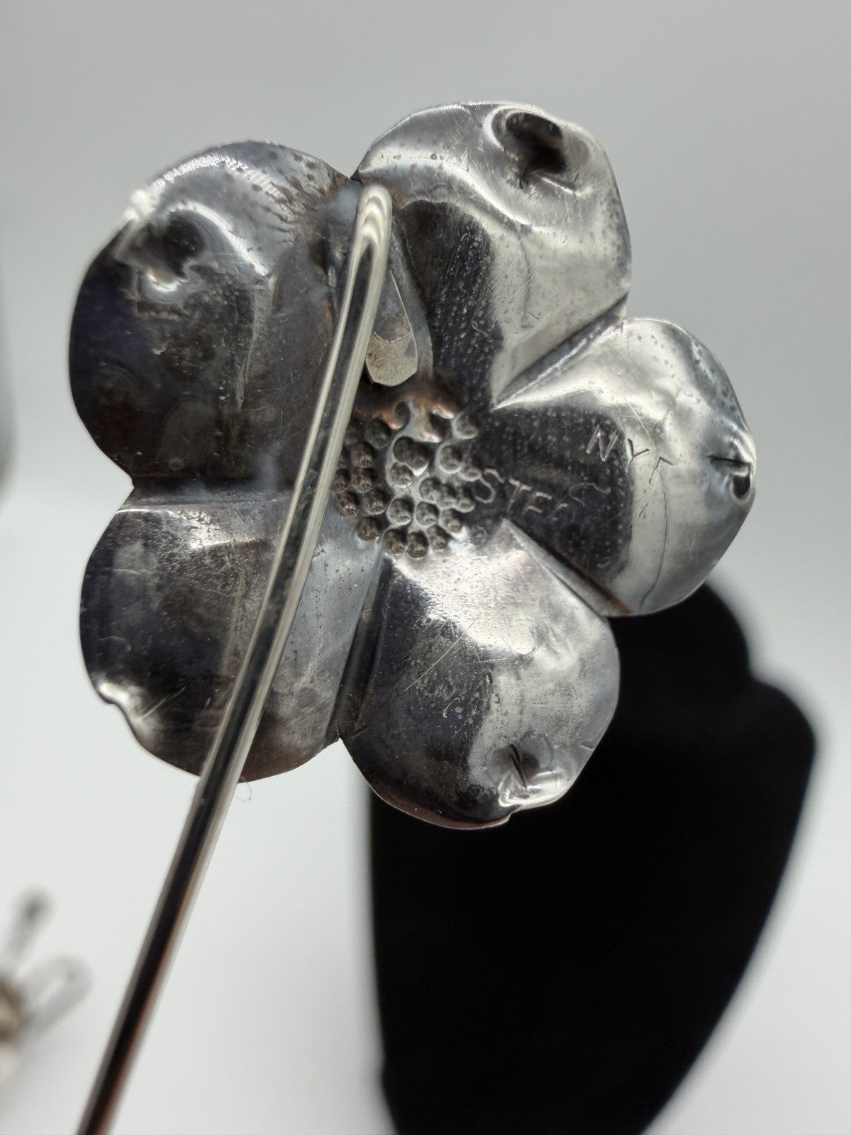 Vintage Stuart NYE Sterling Silver 925 Dogwood Flower Lapel Pin Early NYE 2-1/4"