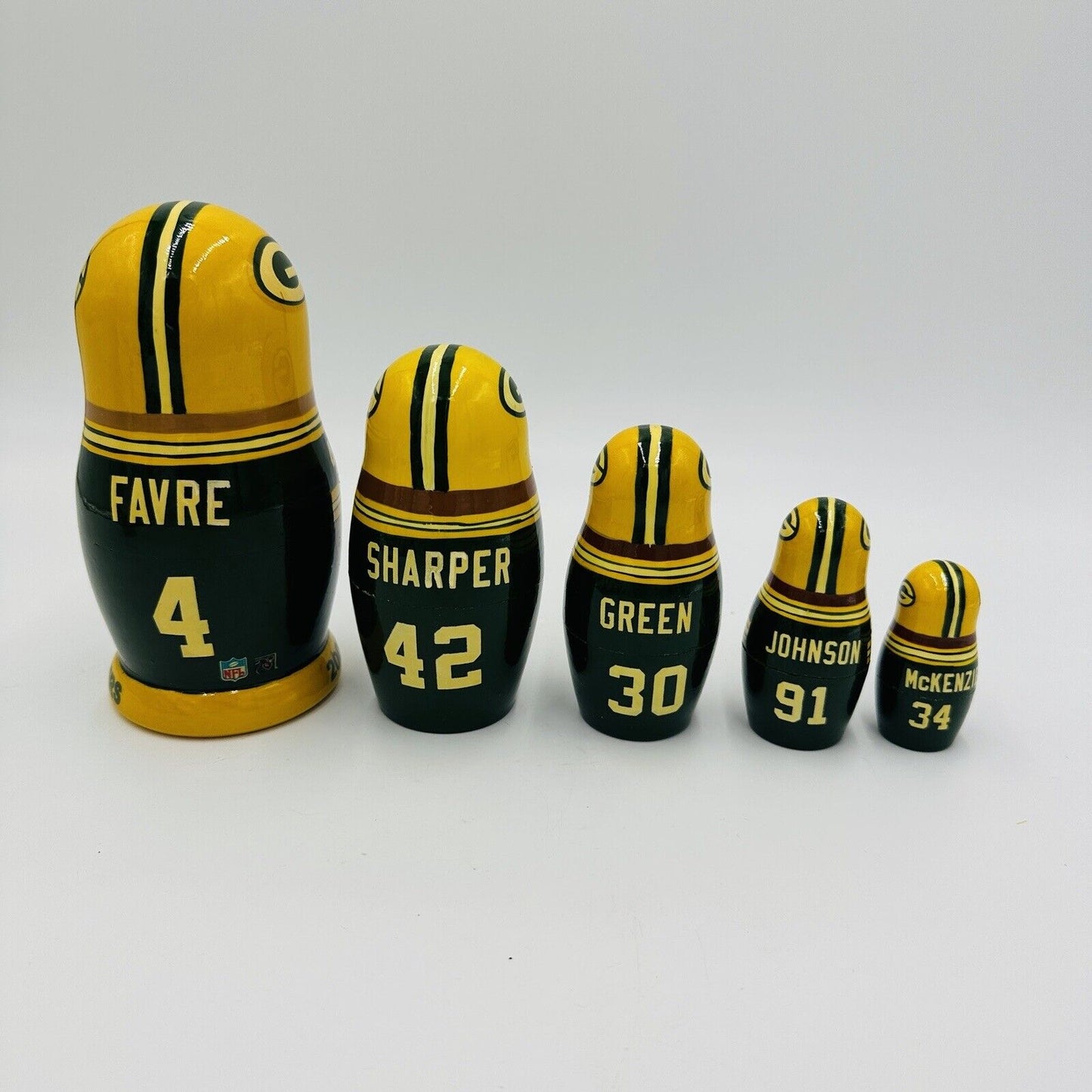 Green Bay Packers Nesting Dolls Handmade Vintage 2002 Set 5 Wisconsin