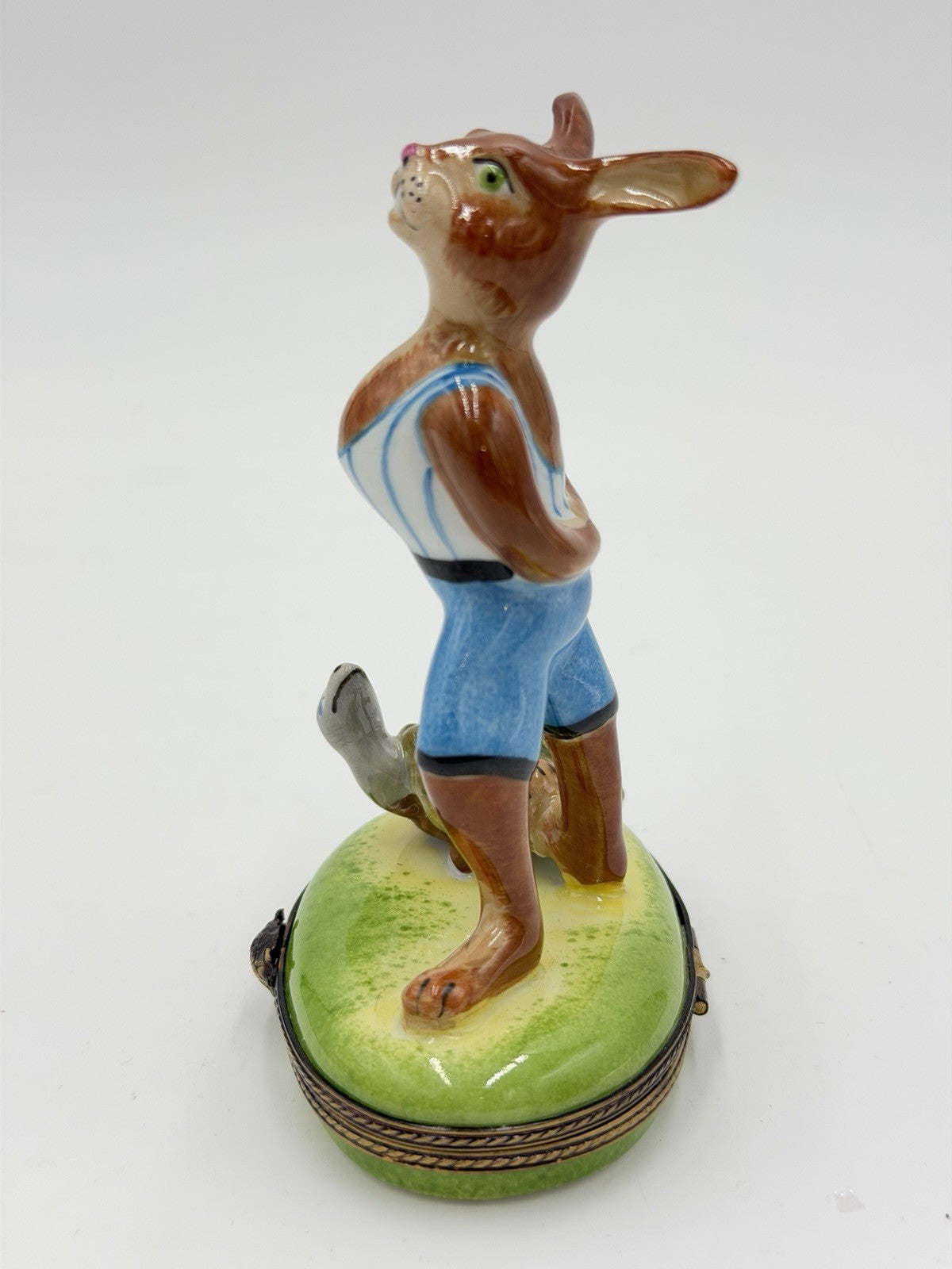 Rare Limoges France Porcelain Trinket Box Turtle & the Hare 4.2”H Painted Signed