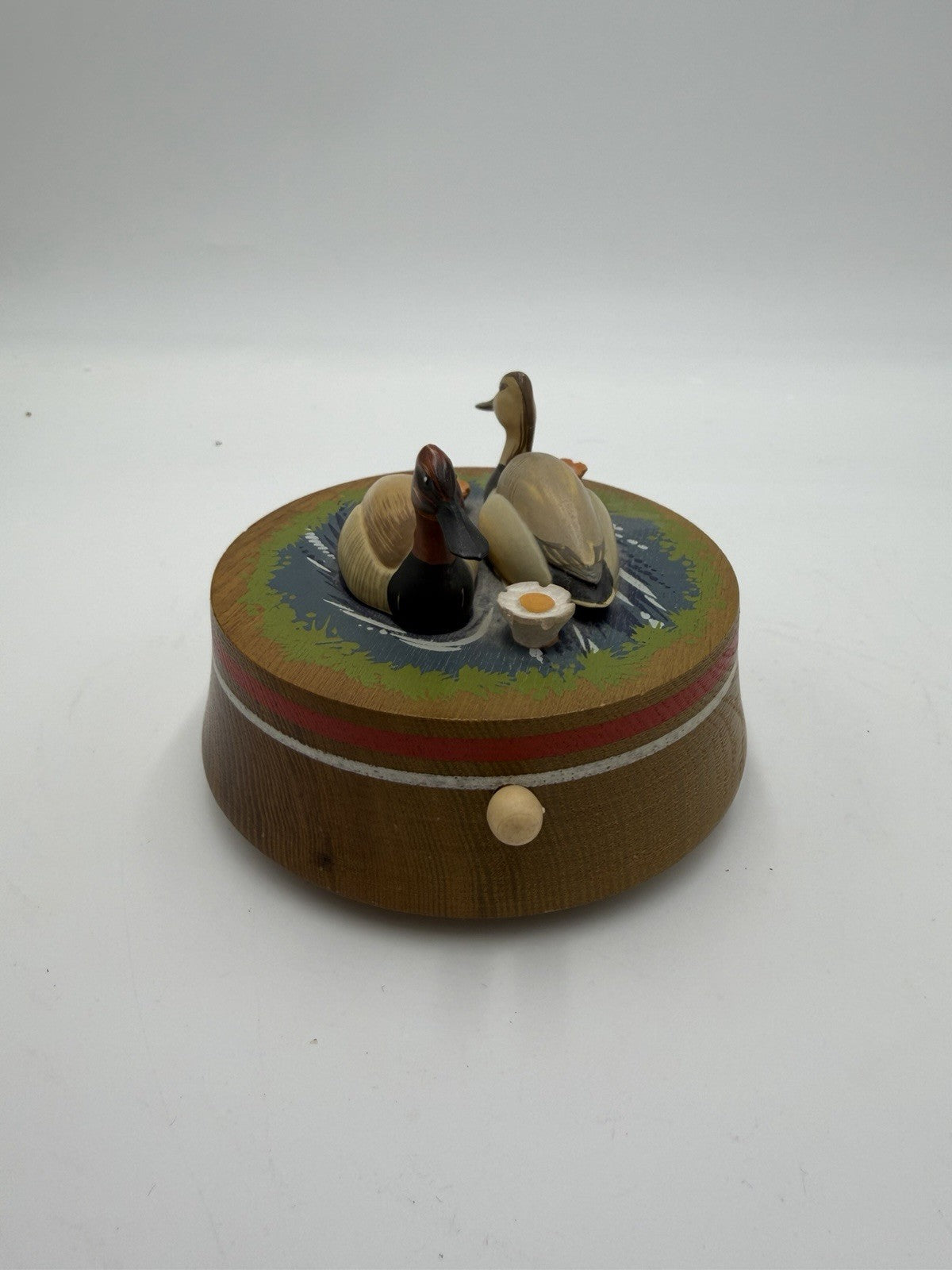 Anri Diller Italy Folk Art Ducks Pond Music Box Oh What Beauful Morn Hand Carved