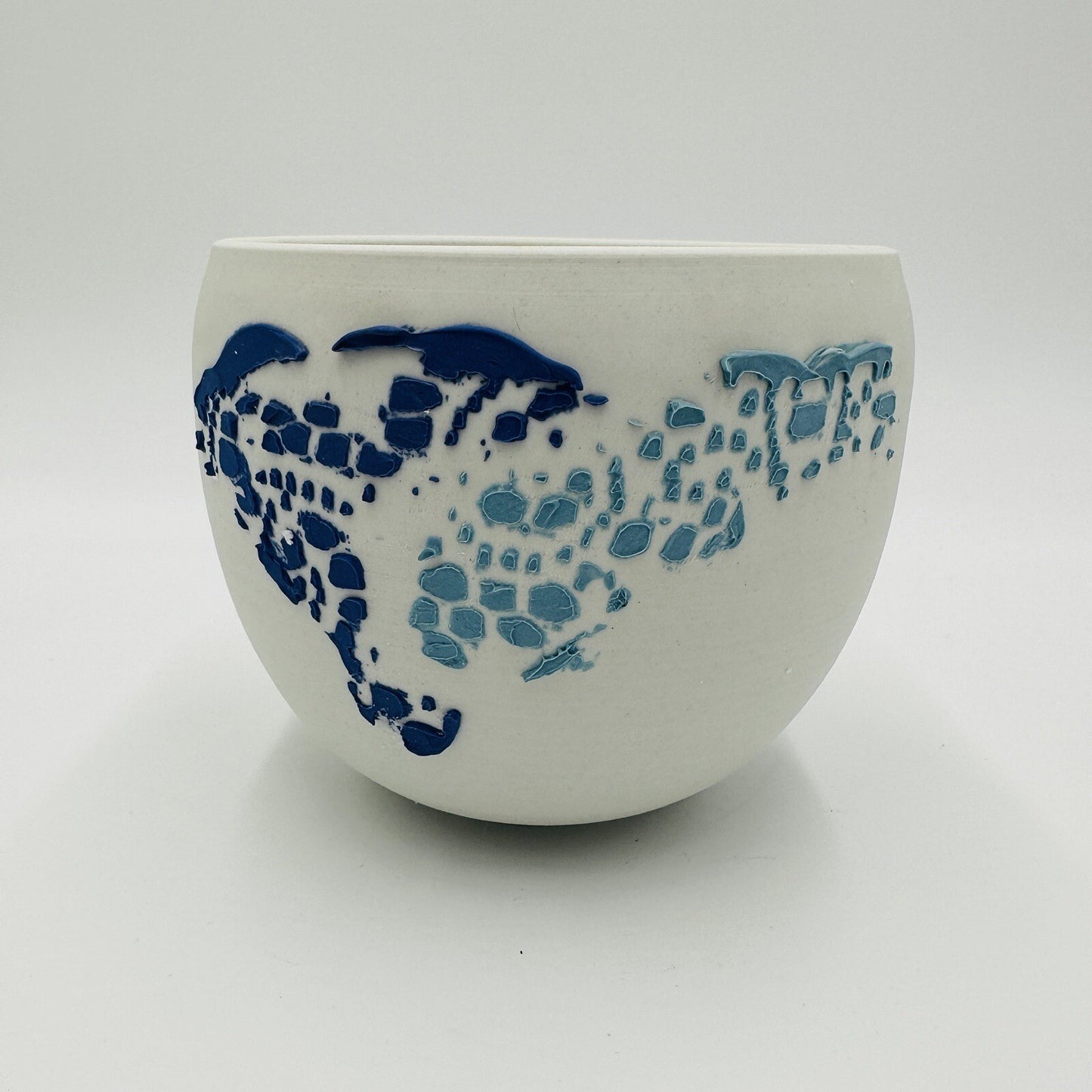 Danish Bowl Pottery Ceramic 1970s White Blue Collection Serveware