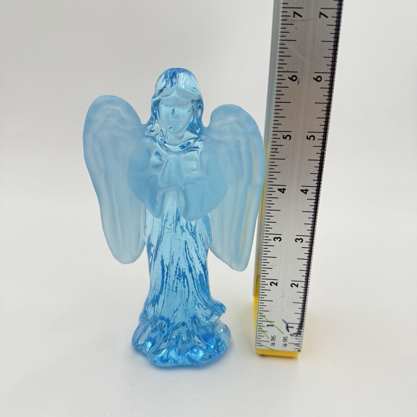 MCM Art Glass Blue Frosted Two Tones Angel Figurines 6”