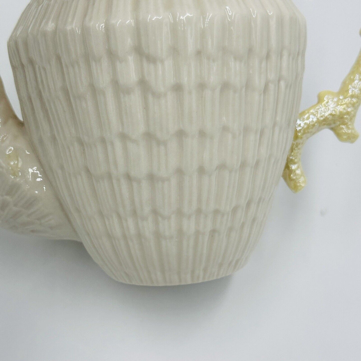 Belleek Coffee Pot Green 5th Mark 1955-65 Vintage Seashell Ireland Limpet Yellow