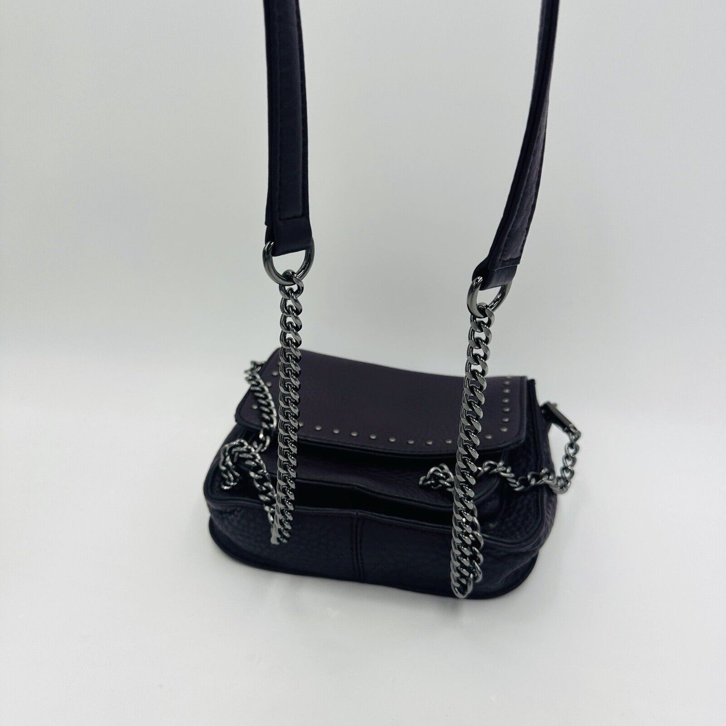 Rebecca Minkoff Womens Bag Purple Leather Studded Chain Link Strap Crossbody