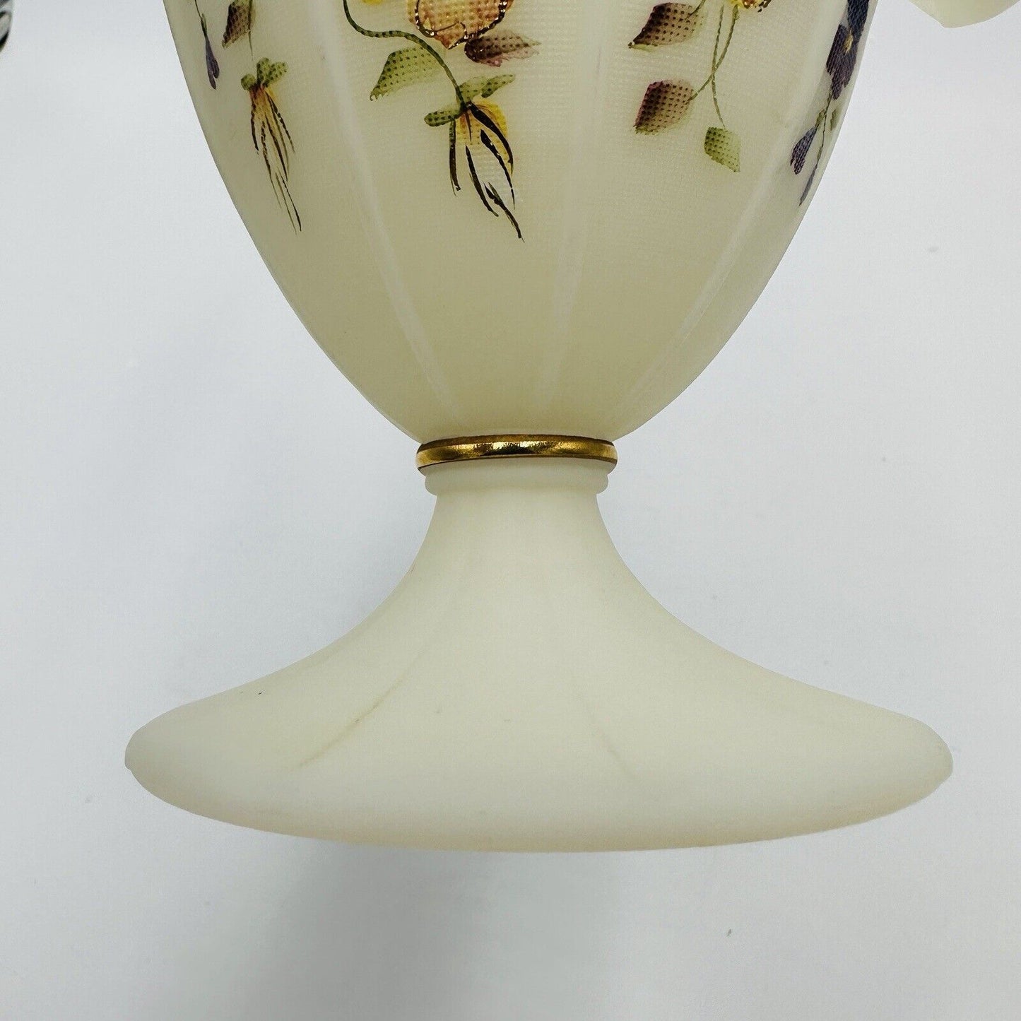 Fenton Basket Art Custard Glass Signed Ruffled Floral Butterfly Hand Painted