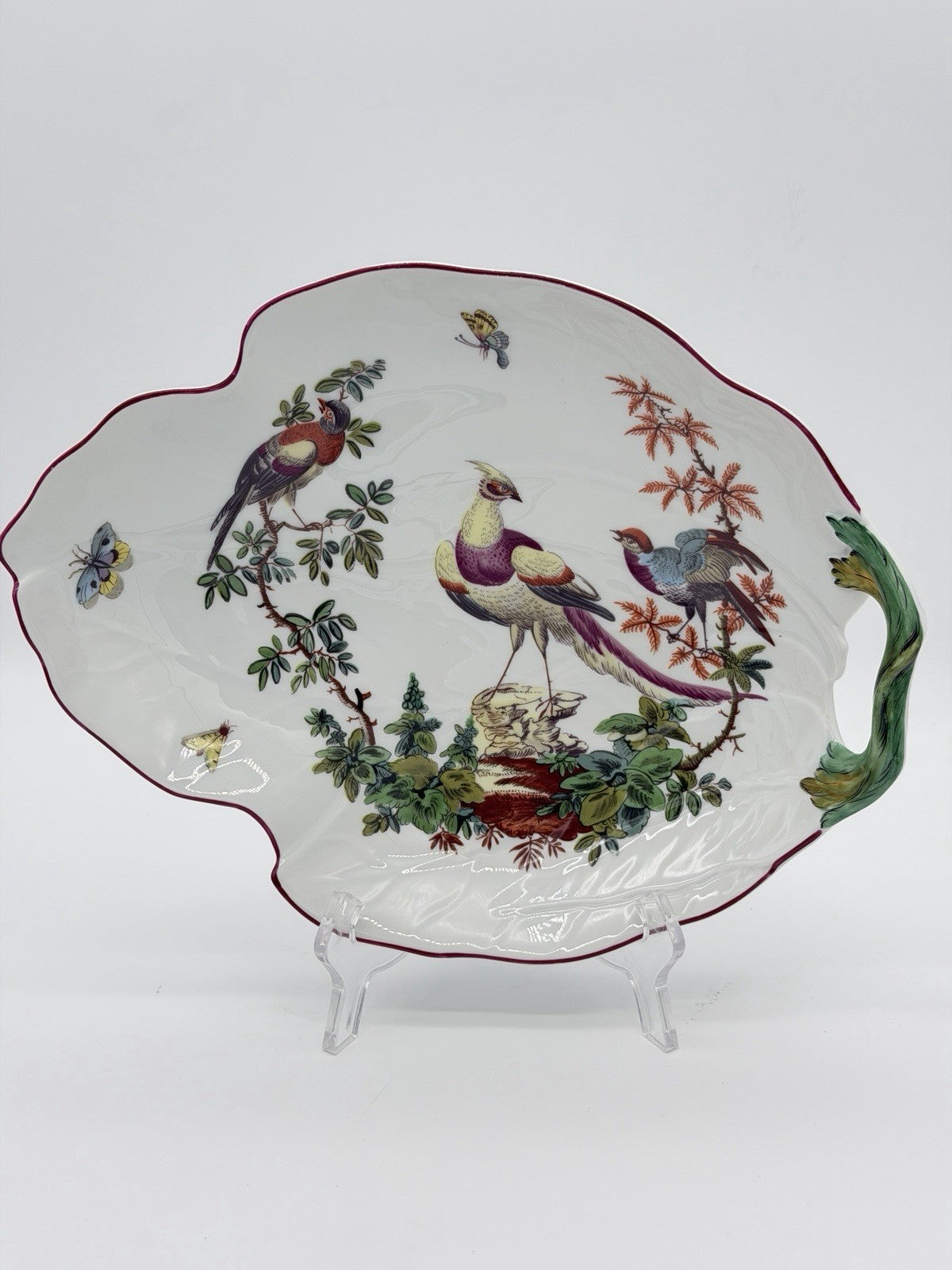 Mottahedeh Williamsburg Porcelain Chelsea Birds  Leaf Bowl Portugal Large Vtg
