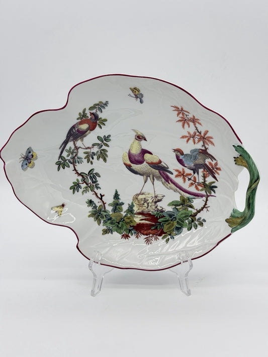 Mottahedeh Williamsburg Porcelain Chelsea Birds  Leaf Bowl Portugal Large Vtg