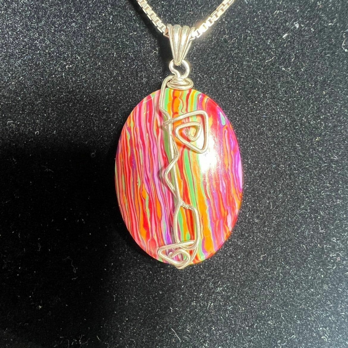 Calsilica Mosaic NecklaceJewelry 925 Rainbow Pendant Jasper Sterling Silver