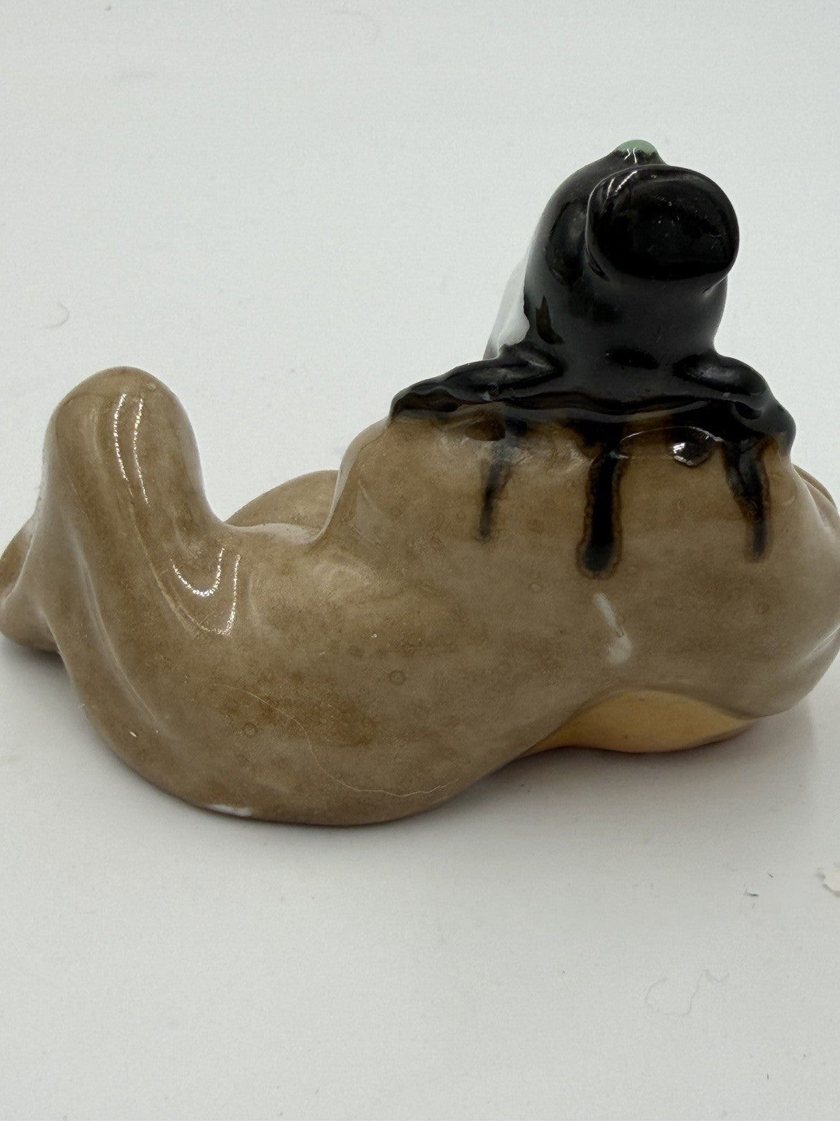 Antique Chinese Porcelain Shiwan Mudman Figurine Signed 3”Hx5”L