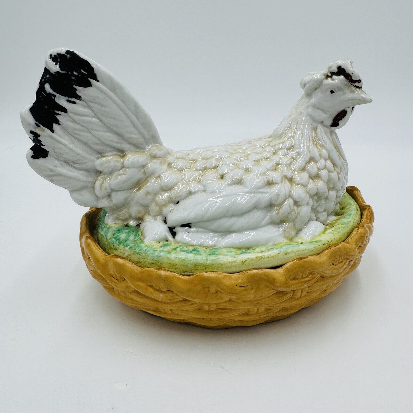 Antique Staffordshire Pottery Hen On Nest Lidded Dish Marked S 254 Chicken Box