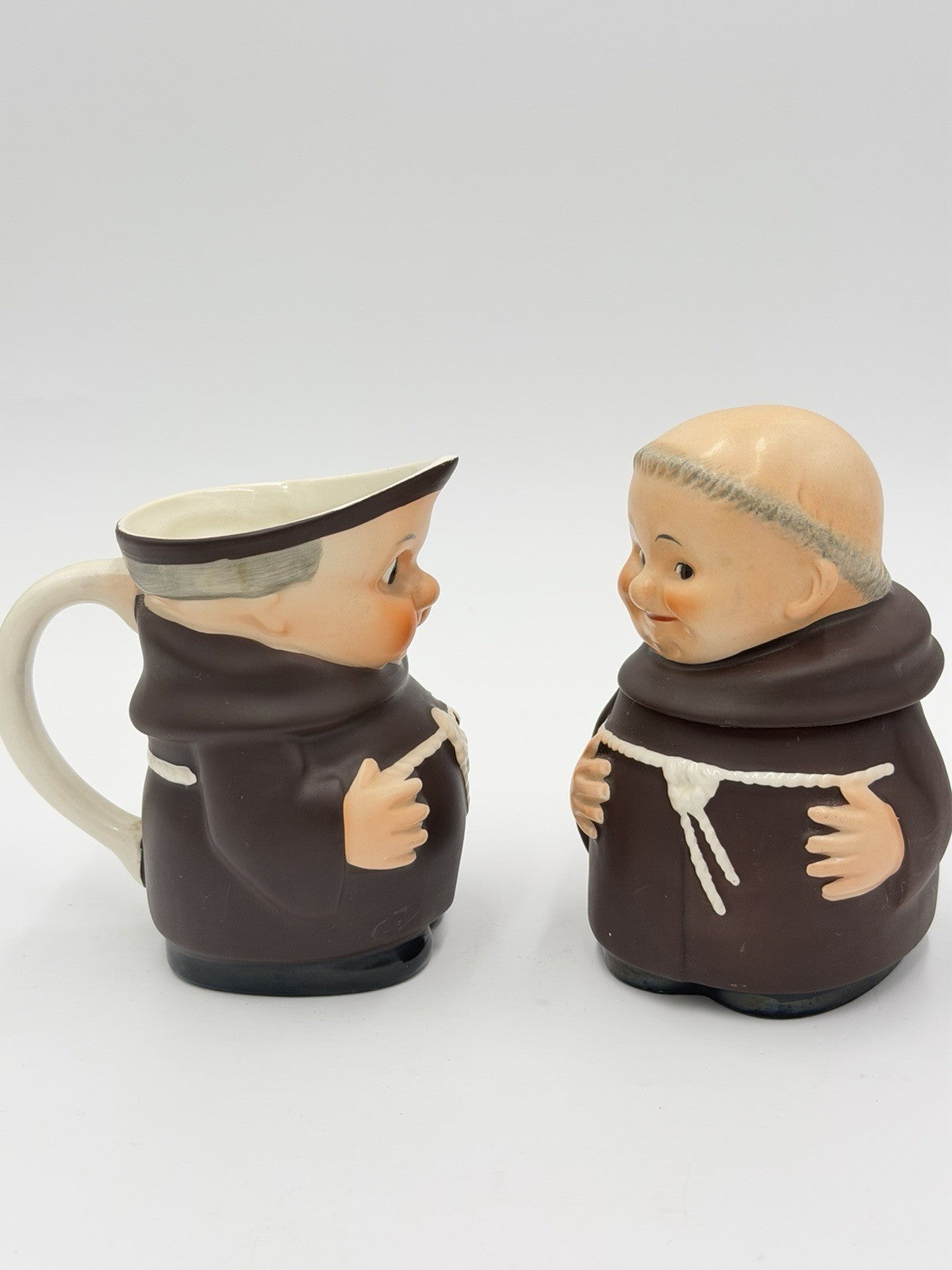 1950 Goebel West Germany Friar Tuck monk creamer & sugar bowl 4.5”H Set