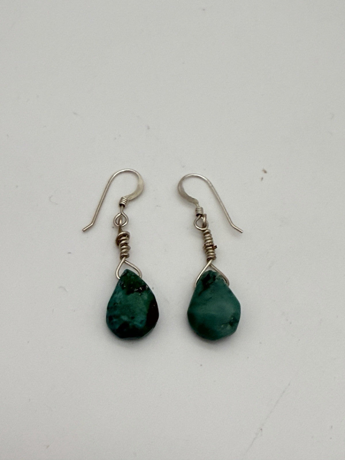 Native Blue Turquoise Nugget Sterling Silver Beads Earrings 1" Women Jewelry