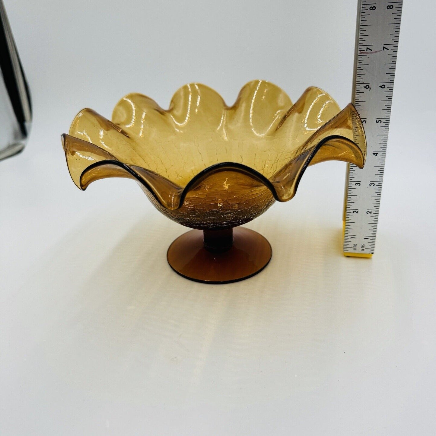 Blenko Art Glass  Amberina Footed Vase Ruffled Crackled Compote 5.5”H x 9”