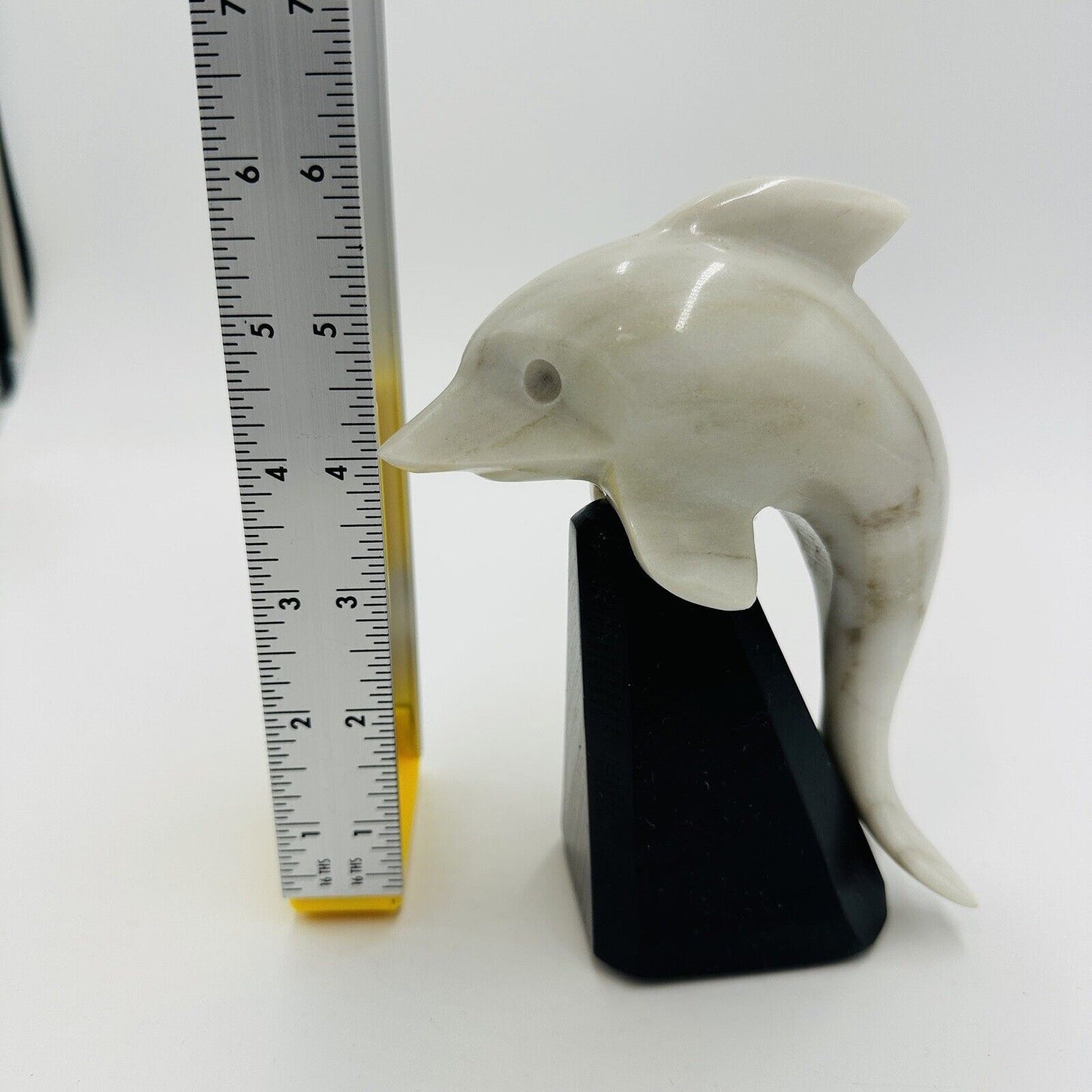 Alabaster Dolphin Figurine Made In Italy Hand Carved Stand White Home Decor