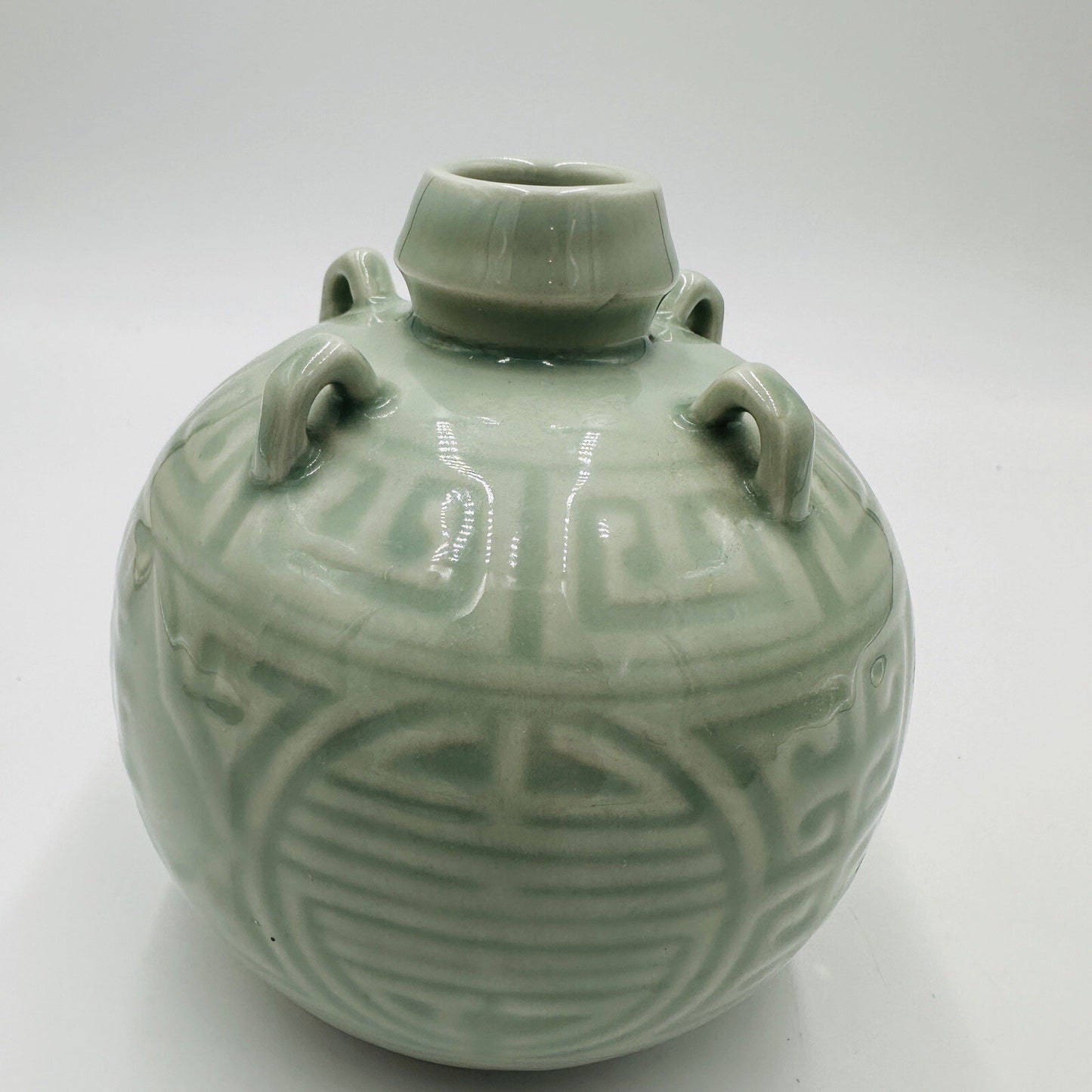 Chinese Celadon Pottery Spirit Pot Pouring Jug Green Glossy Round Antique