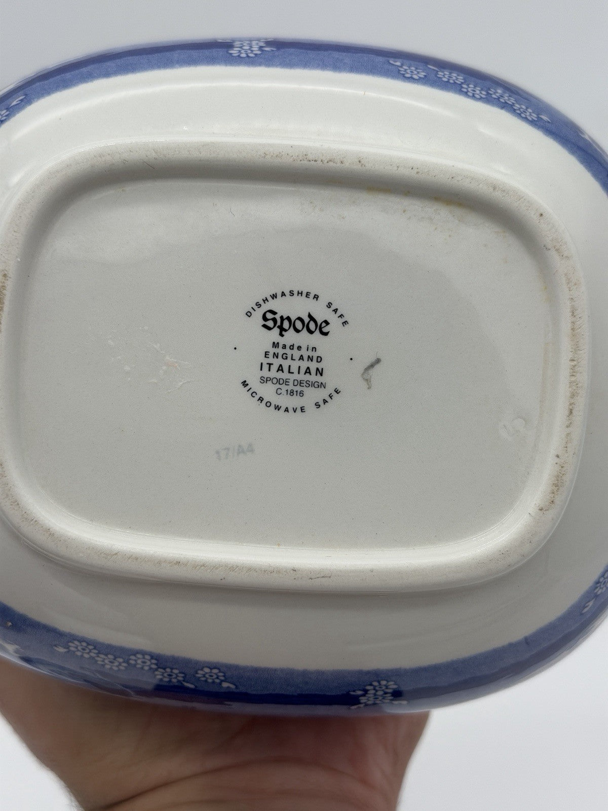 Large Spode England Porcelain Italian Blue & White Teapot 17/A4 Scenic 10”x5”
