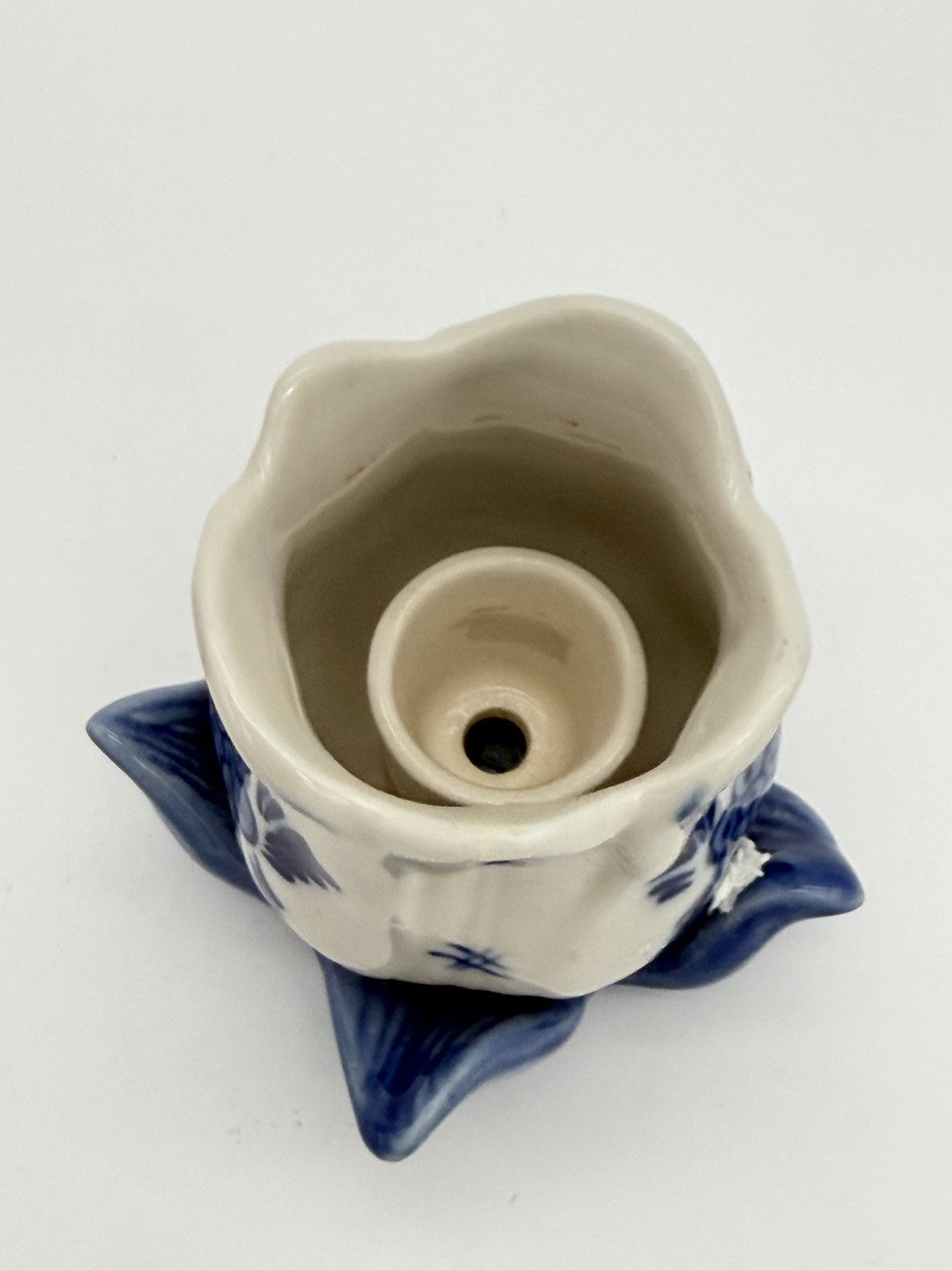 Delft Dutch White & Blue Art Pottery Tulip Flower Candle Stick