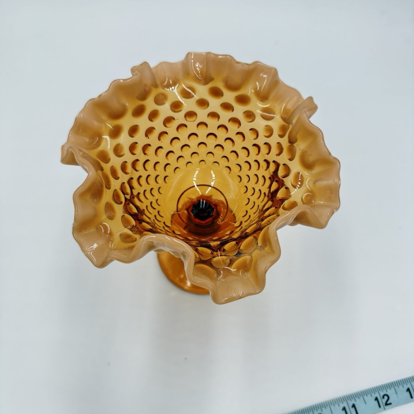 Fenton Art Glass Root Beer Opalescent Gradient Hobnail Ruffled Compote 6in