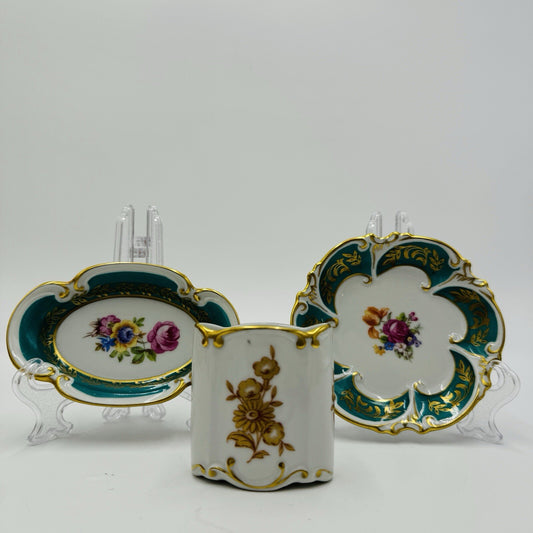 JLmenau Germany Graf Von Henneberg Green 5in Trinket Dish Set Antique
