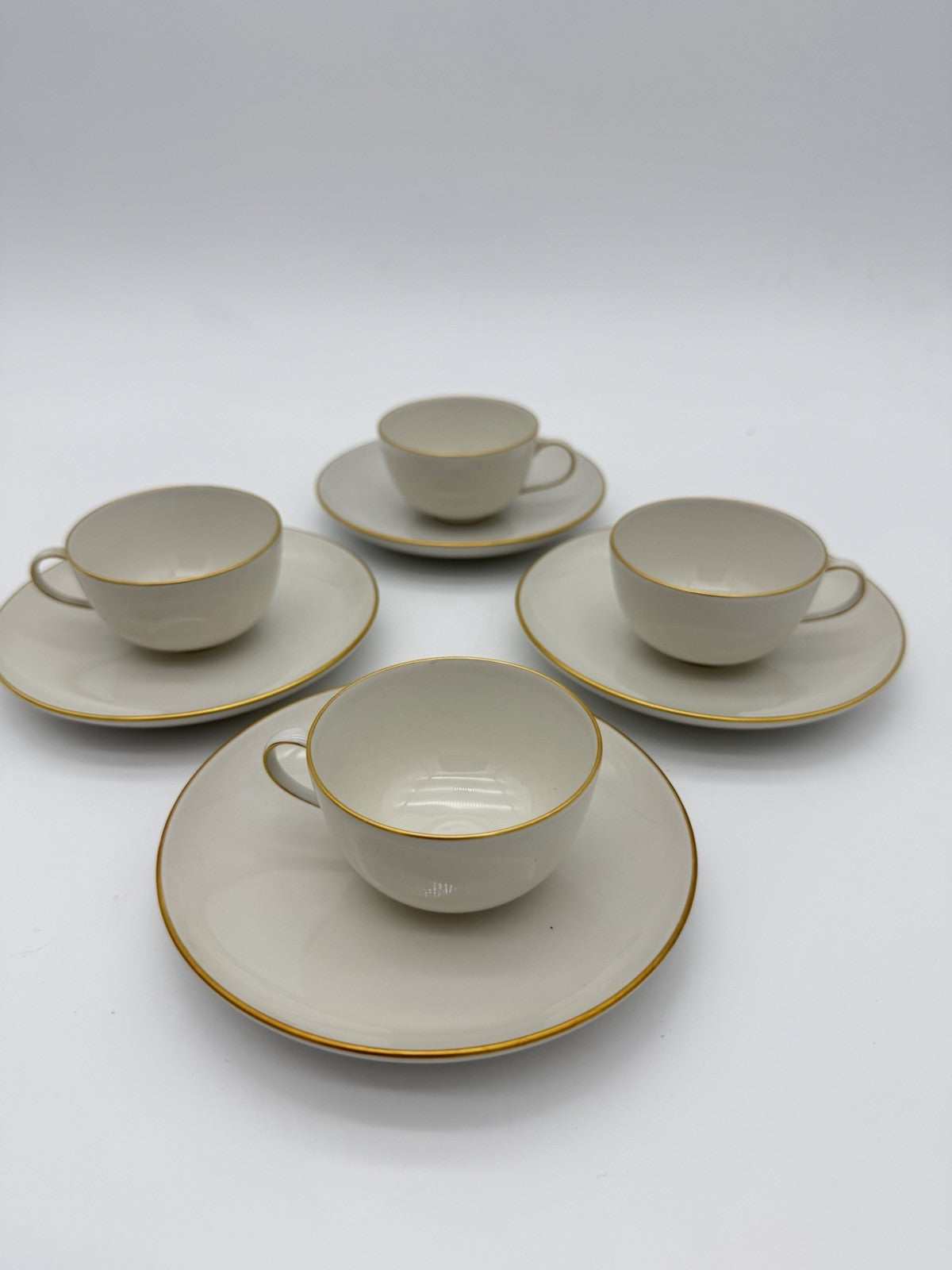 KPM Berlin Porcelain 1850 Demitasse Cups & Saucers White /gold Rim Antique