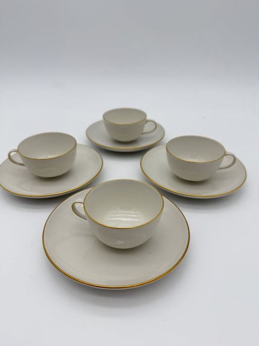 KPM Berlin Porcelain 1850 Demitasse Cups & Saucers White /gold Rim Antique