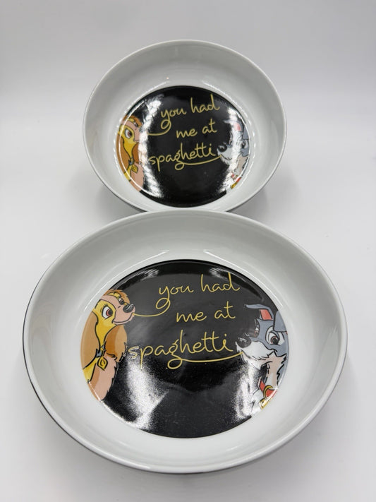 Disney Lady And The Tramp YOU HAD ME AT SPAGHETTI Dinner Pasta Bowl Set of 2