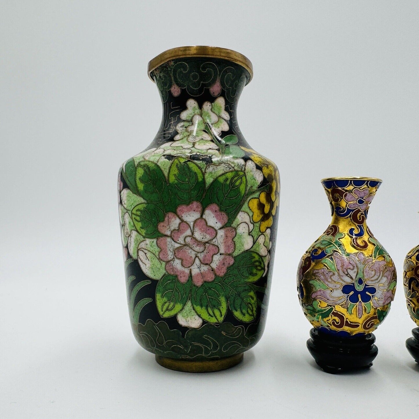 Vintage Cloisonné Enamel Mini Vases Set 6 Pieces Floral